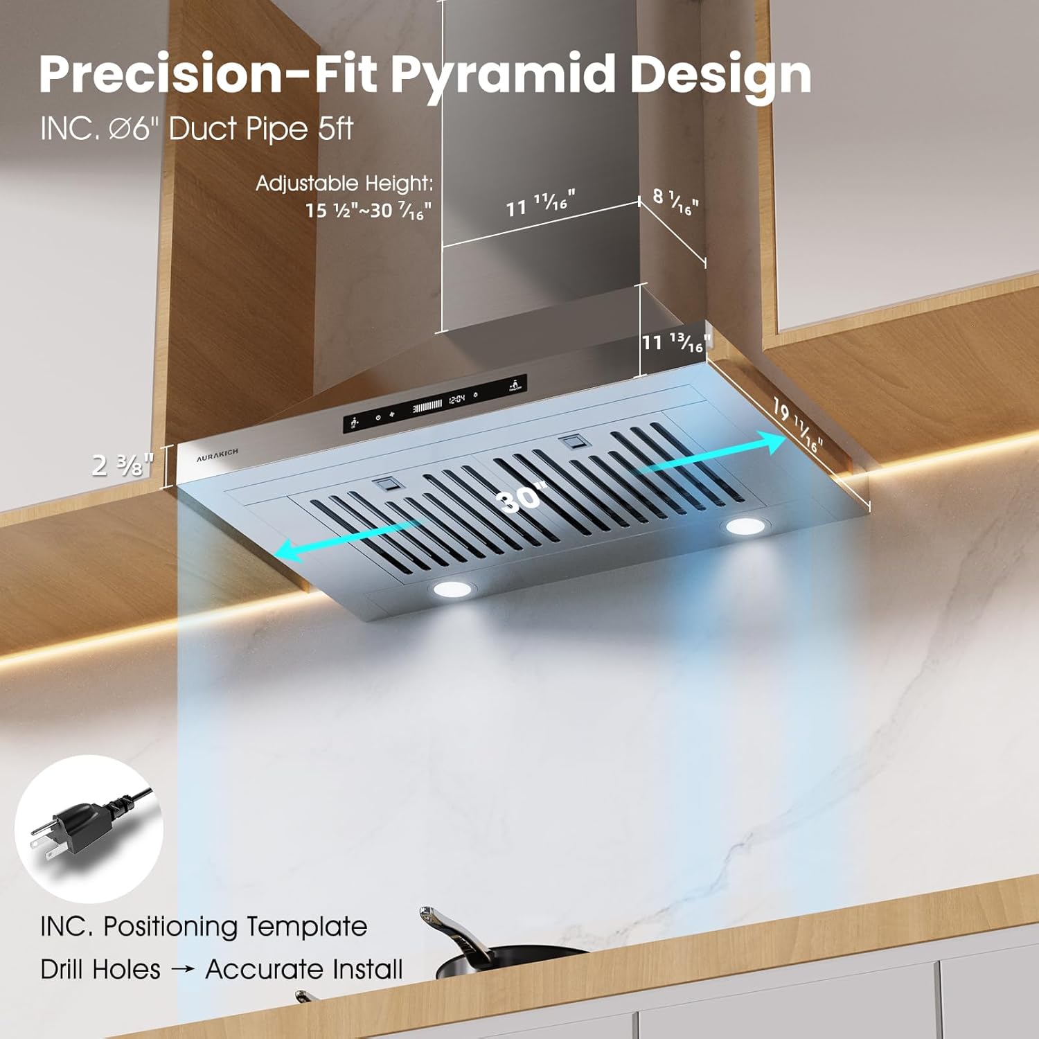 30-inch Wall Mount Range Hood, 900 CFM Ducted/Ductless Kitchen Vent Hood with Full Copper Motor, Triple Smart Controls (Gesture/Remote/Touch), Tunable LED Lighting, Stainless Steel