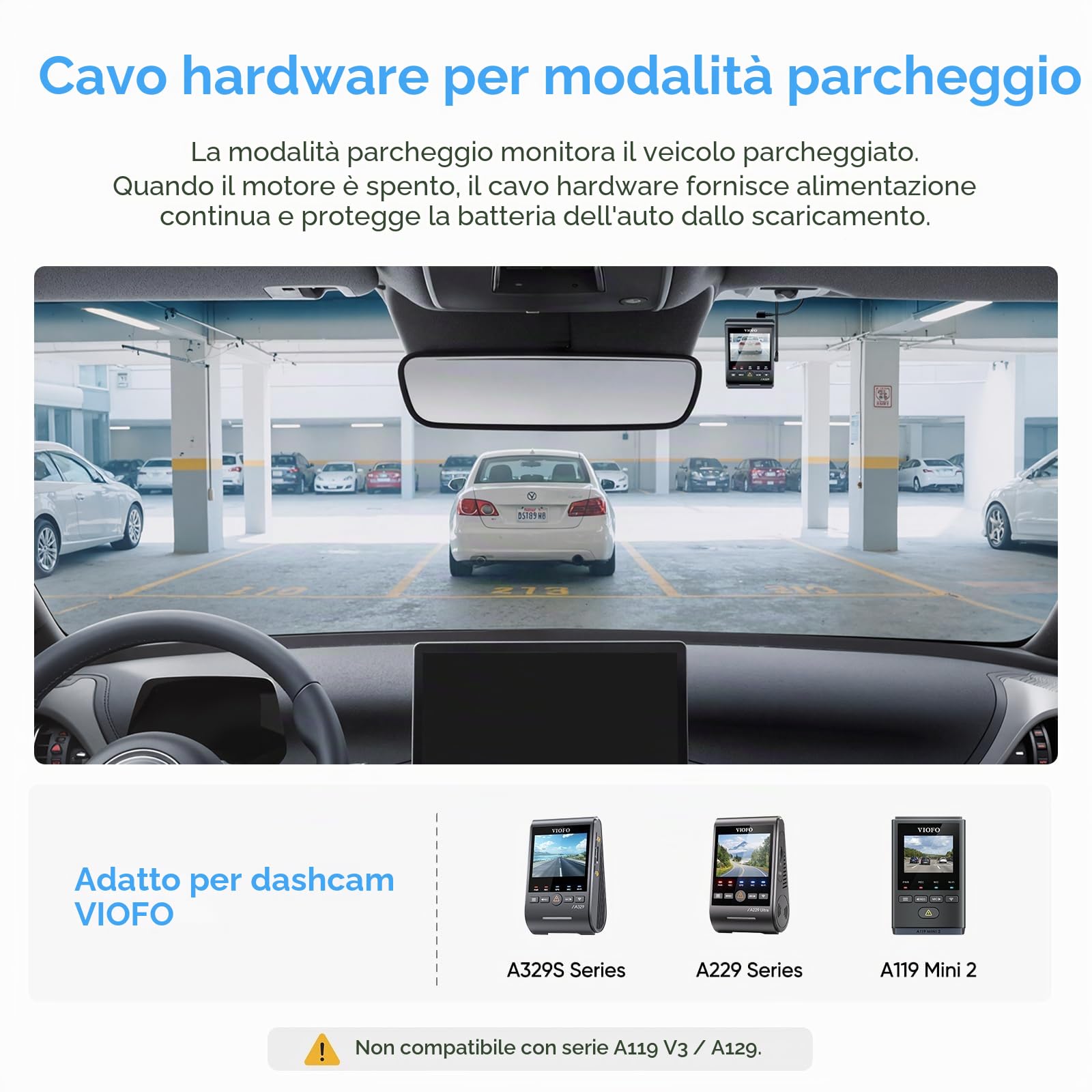 VIOFO HK4 Acc HardWire Kit per A329/T130/A119 Mini 2/WM1/A229/A139 Serie, attiva modalità parcheggio e protezione bassa tensione, fusibile richiesto