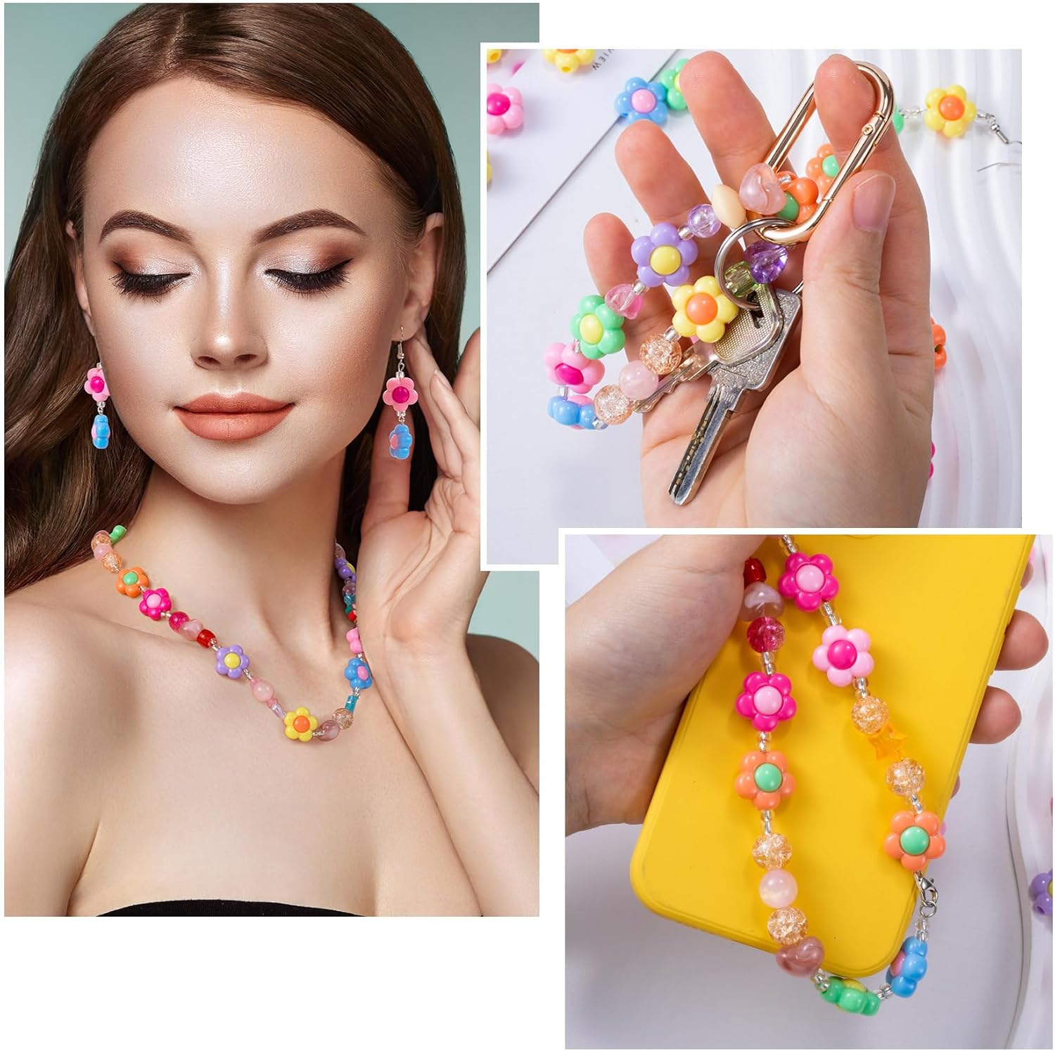 100pcs Large Flower Beads for Jewelry Making, Multicolor Cute Acrylic Flowers Bead, Floral Spacer Beads with Hole, Flower Charm for Necklace, Bracelet, DIY Crafts - Style 1 - Image 7