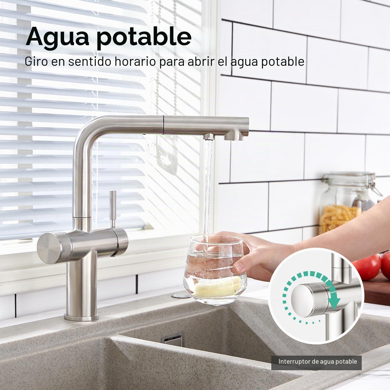 Faustina Grifo de cocina de 3 vías con ducha extensible acero inoxidable