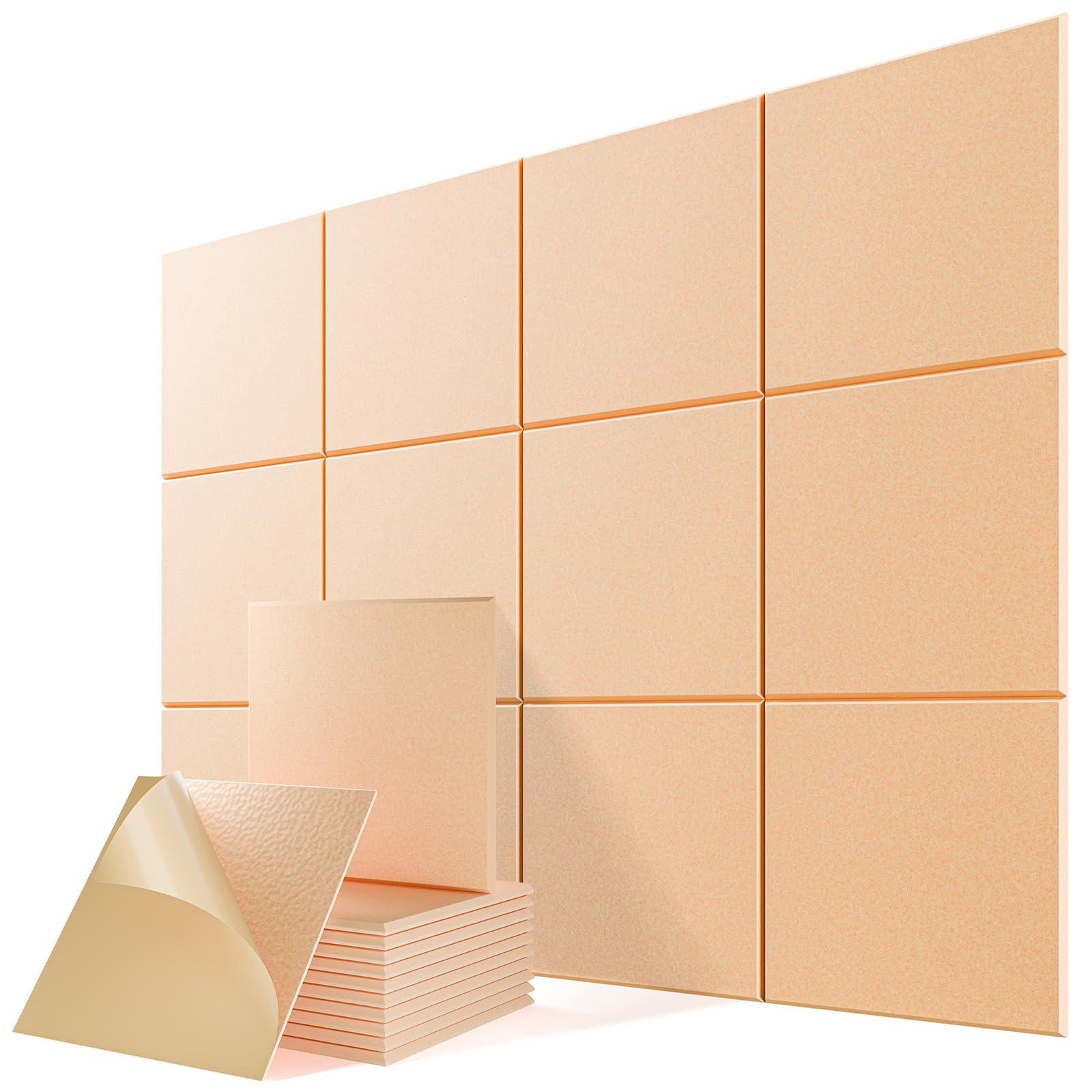 12 Pack Self-Adhesive Acoustic Panels, 12" X 12" X 0.4" High-Density Sound Proof Foam Panels for Walls, Soundproof Wall Panels for Home &amp; Office (Apricot Pink)
