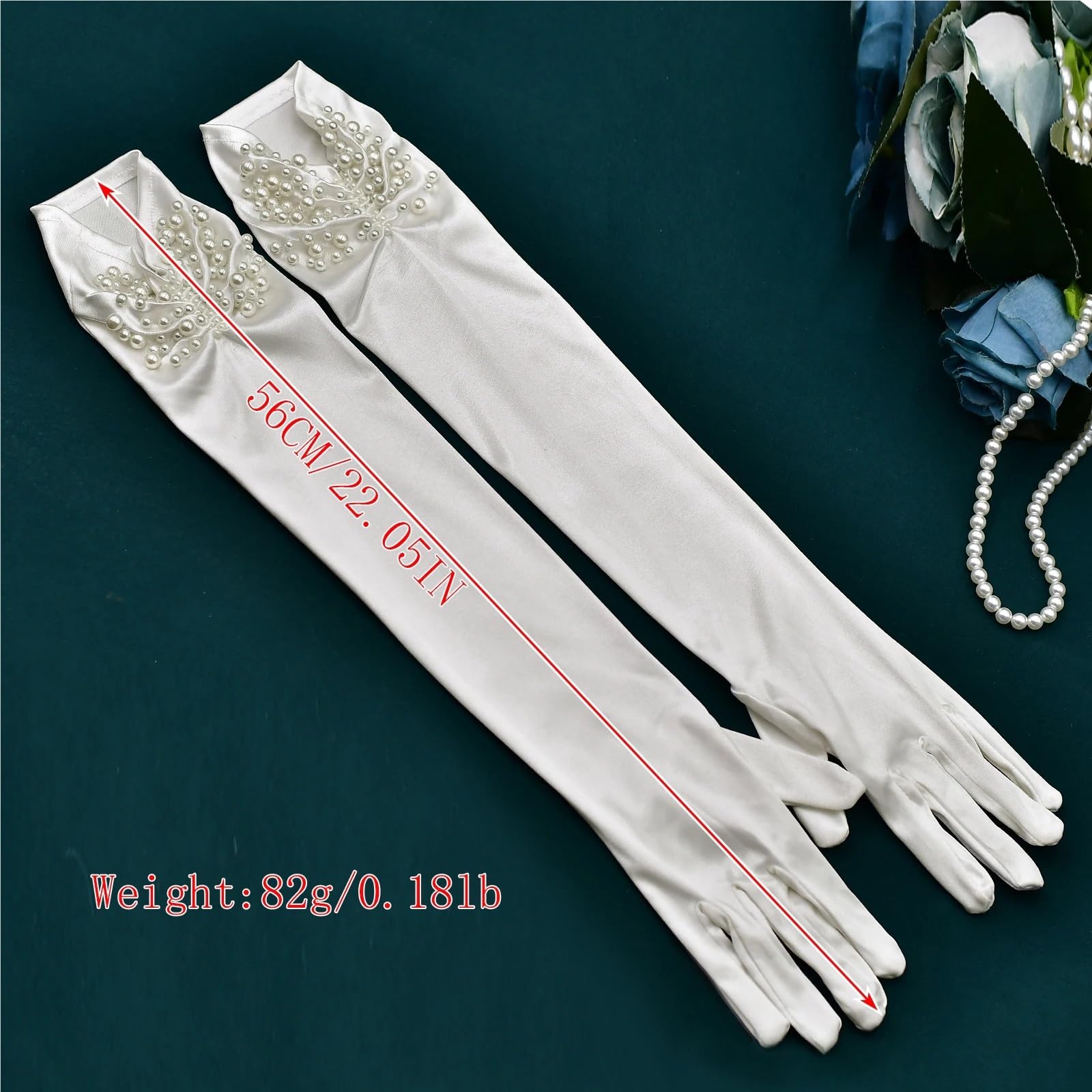 2 paia di guanti da sposa Per Il Tempo Libero E Le Feste | Perle Perline Copre Braccia Bianco Lungo Raso Elegante Donna Festa
