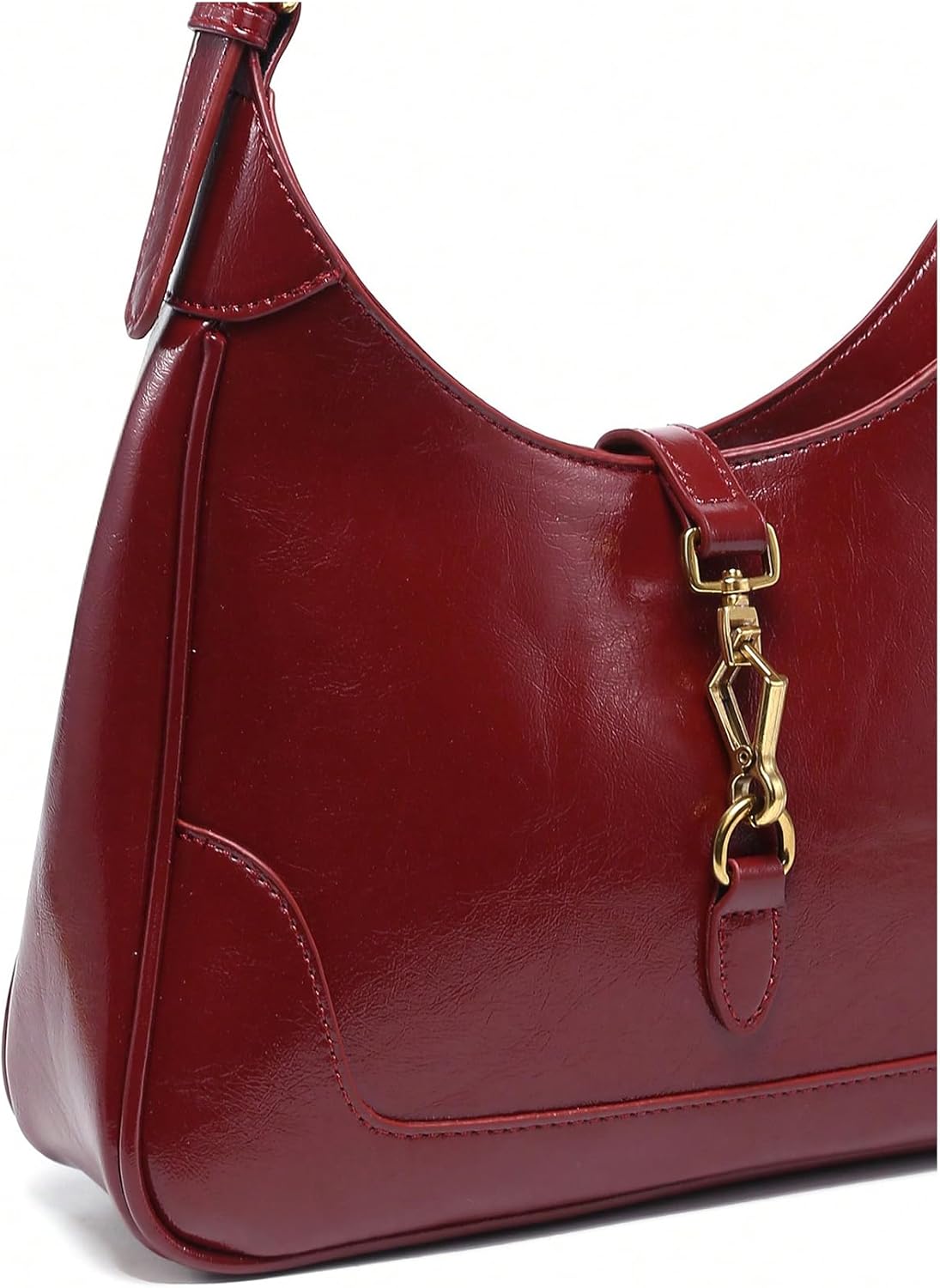 Vintage Hobo Shoulder Bag for Women Genuine Leather Clasp Purse with Adjustable Strap for Everyday Outfits