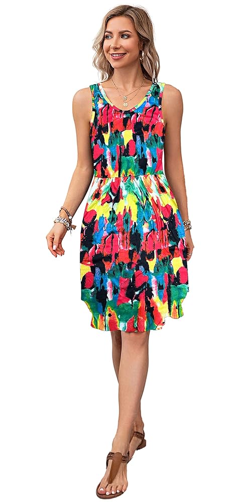 Ladlop Women's Sleeveless Tank Dress V Neck T Shirt Short