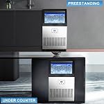 Créateur de glace,110LBS/24H Machine à glace commerciale en acier inoxydable Machine à glaçon avec 25LBS Capacité,45 Cubes de glace en 12-15 minutes,Auto-nettoyage,Idéal pour restaurant,Bars,Maison,Comprend Scoop