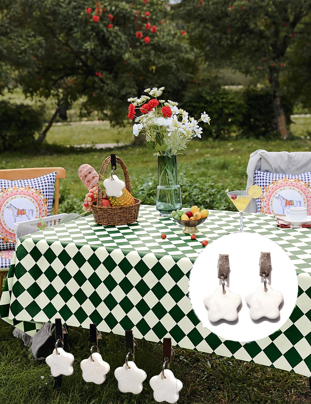 Set di 24 fermatovaglia, in pietra naturale, per esterni, per famiglia, feste, campeggio, matrimonio, giardino, picnic (Mixed5#)