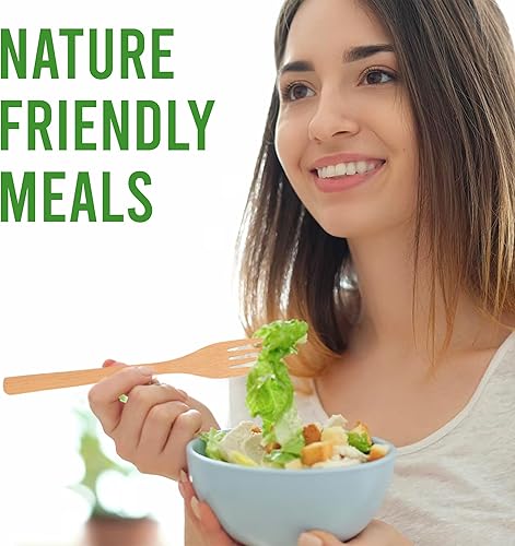 Miniatura 7 de Kitchen Thinker - Juego de cubiertos desechables de bambú, utensilios biodegradables y ecológicos para fiestas y exteriores (paquete de 200 unidades)