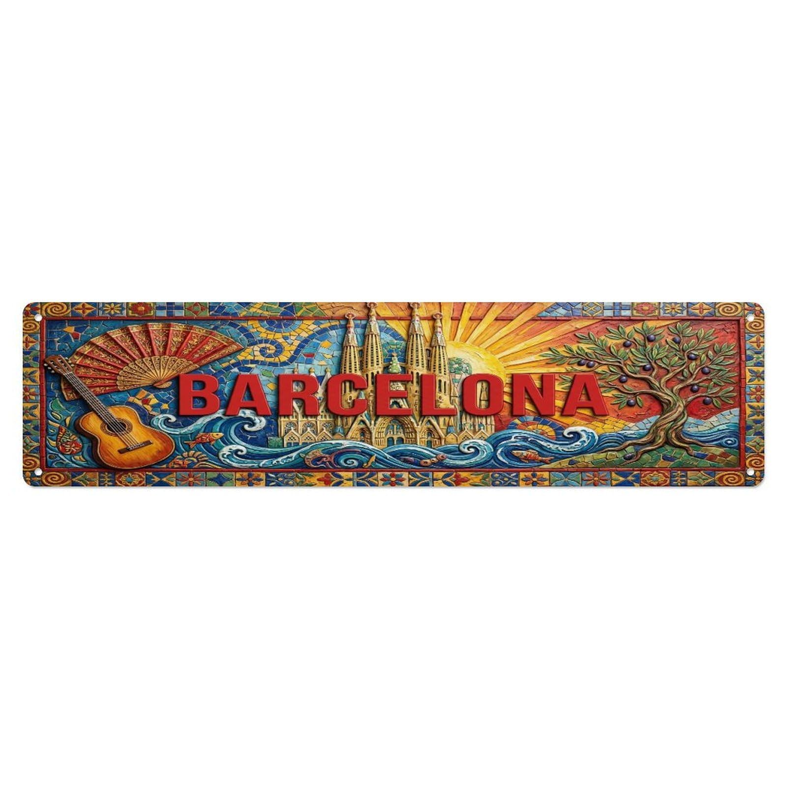 Xanthor Style Metal Tin Sign Vintage Barcelona Spain Flag Pattern