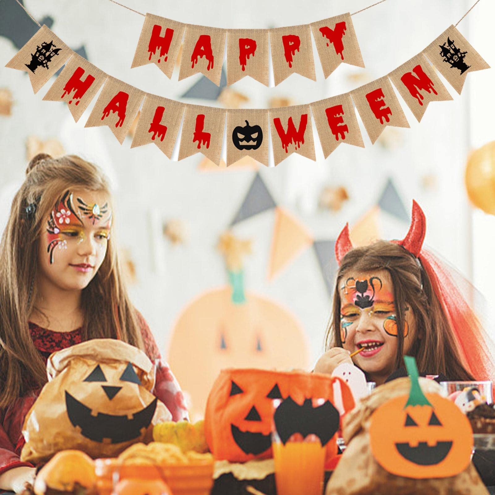Banner di Tela di Halloween - Banner di Ghirlanda per Feste di Halloween con Strega di Zucca, Ghirlanda di striscioni rustici da Appendere per Decorazioni per Feste in Fattoria di Halloween