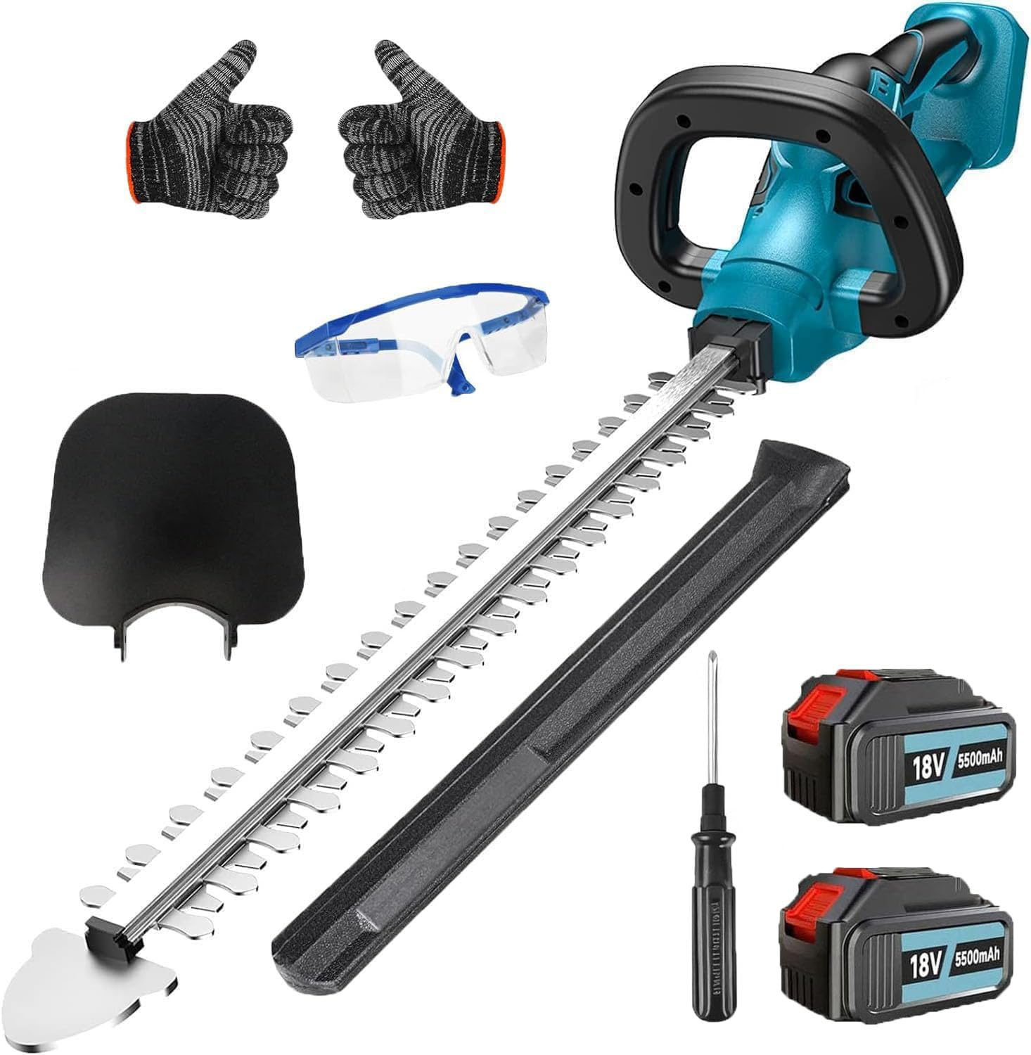 Akku Heckenschere, Ersatz für Makita 18V DUH502Z, kompatibel mit Makita BL1860B, mit 2x5500mAh Akku und Ladegerät, Bürstenlos Strauchschere Handheckenschere, für Trimmen im Park Garten