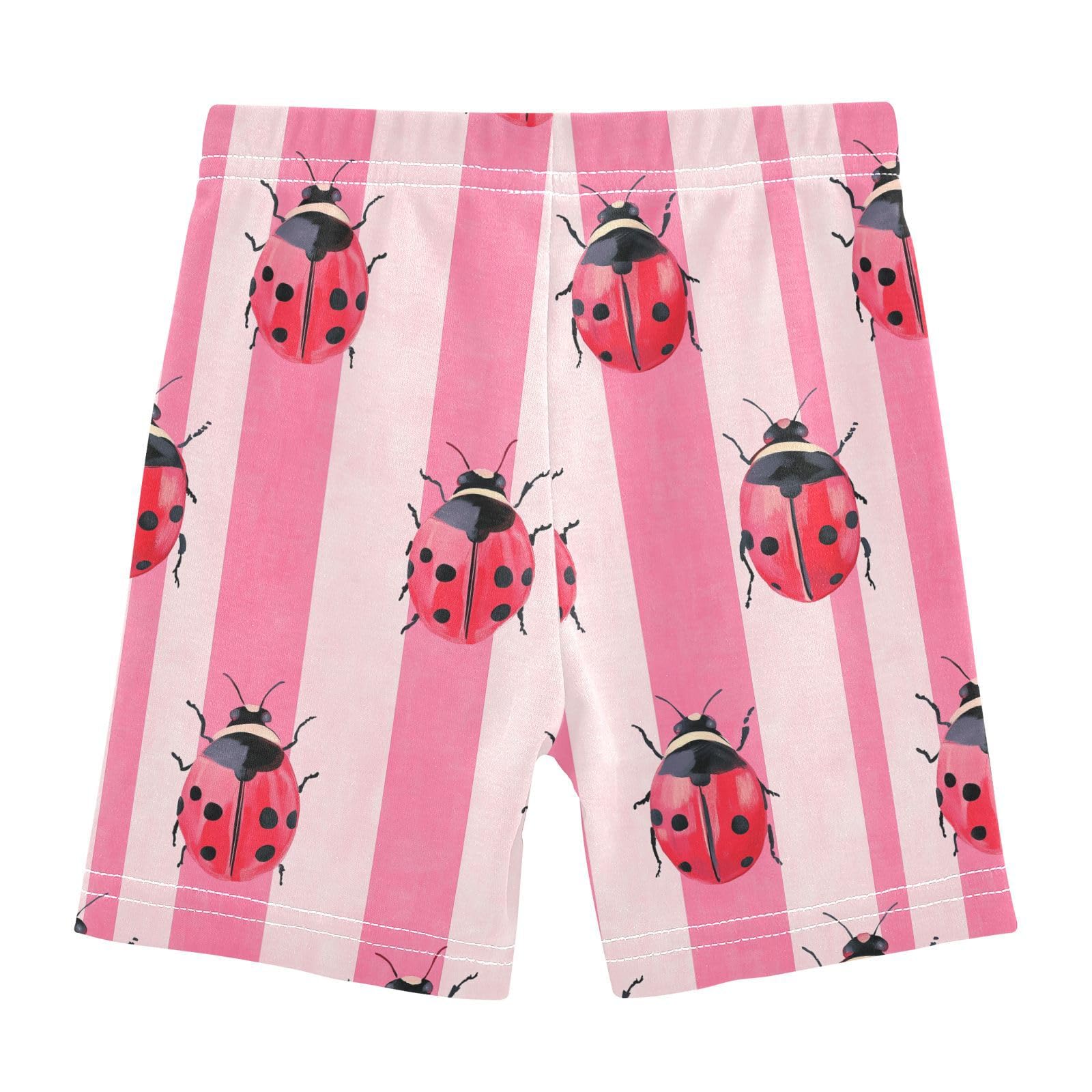 Fustylead Cute Red Ladybugs on Pink Stripe Toddler Girls Under Dress Dance Pull on Shorts Kids Bike Shorts