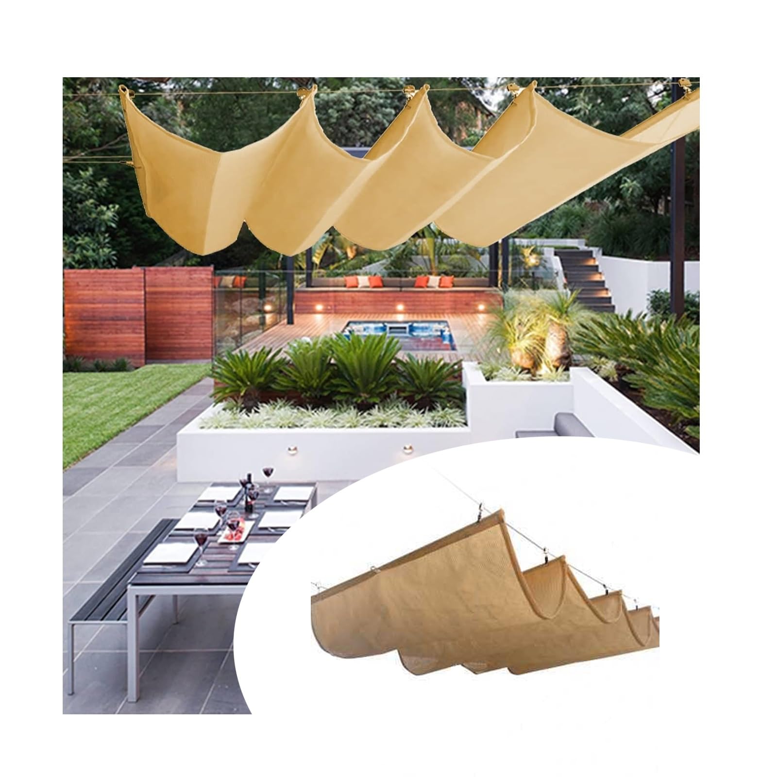 Pergola à toit rétractable et voile d'ombrage en U pour vos repas en terrasse