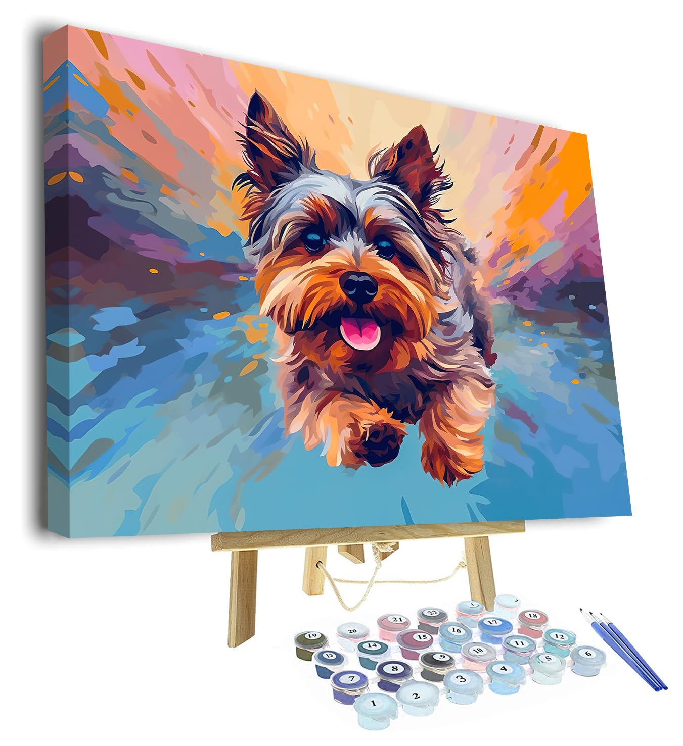 TISHIRON Tiere Malen nach Zahlen mit Pinseln Yorkshire Terrier Hund DIY Malen nach Zahlen für Erwachsene Welpe Malen nach Zahlen Kits auf Leinwand Kunsthandwerk 40 x 50 cm(Rahmen)