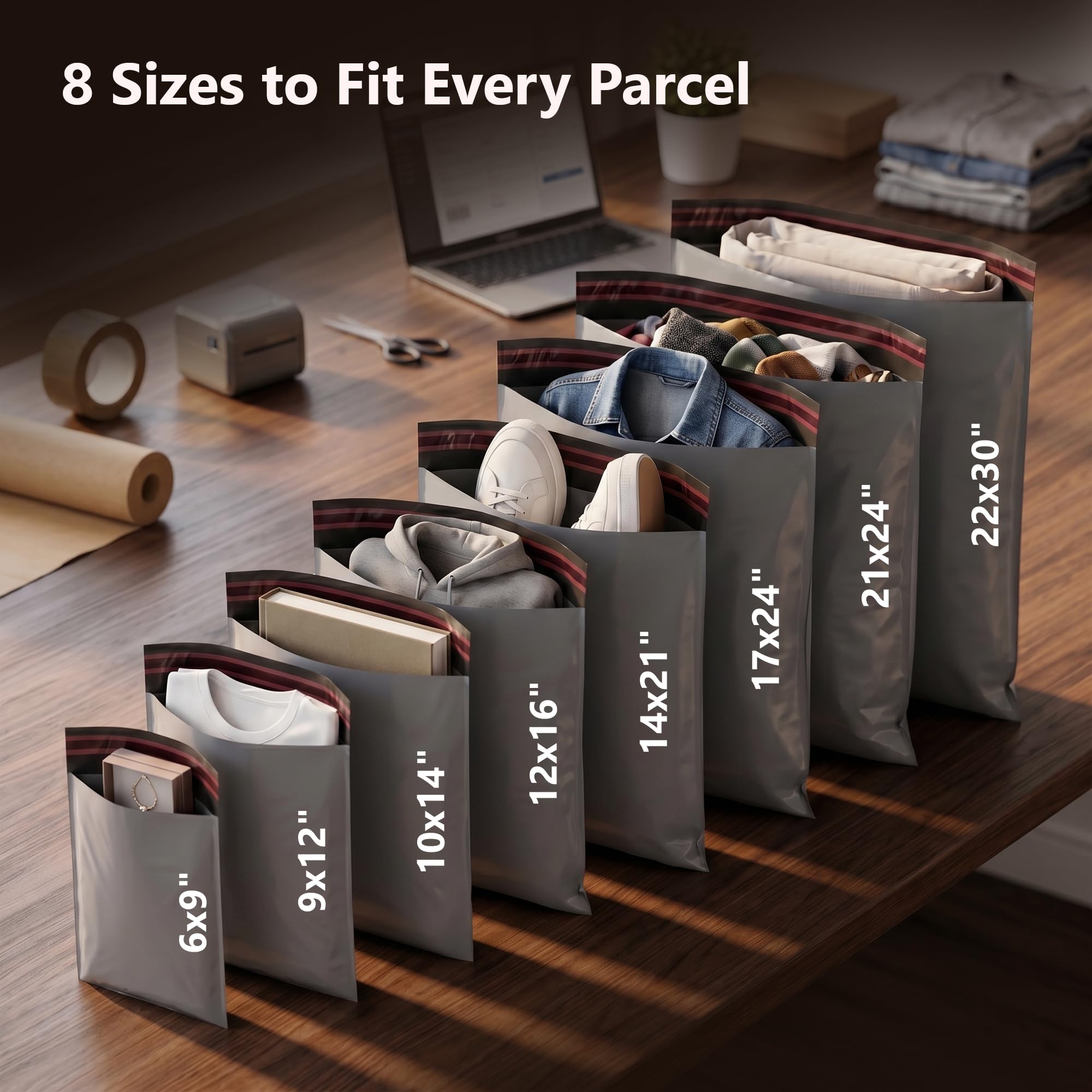 Confezione da 500 buste postali grigie grandi, 25,4 x 35,6 cm, resistenti, autosigillanti da 40 mm, per spedizioni e imballaggi, opache, per vestiti, pacchi e venditori online, realizzate al 90% in