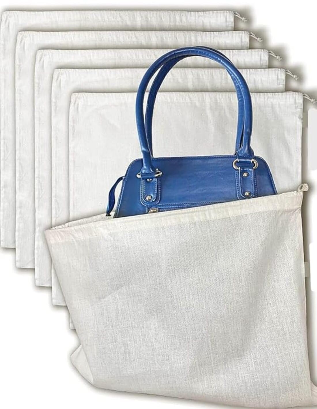Breezy Blends 5 Pack Cotton Dust Bags for Handbags, Purses, Shoes, Boots & Travel Storage Pouch (18×18 in, Beige) – Drawstring Bag for Protection and Organization-picture-18