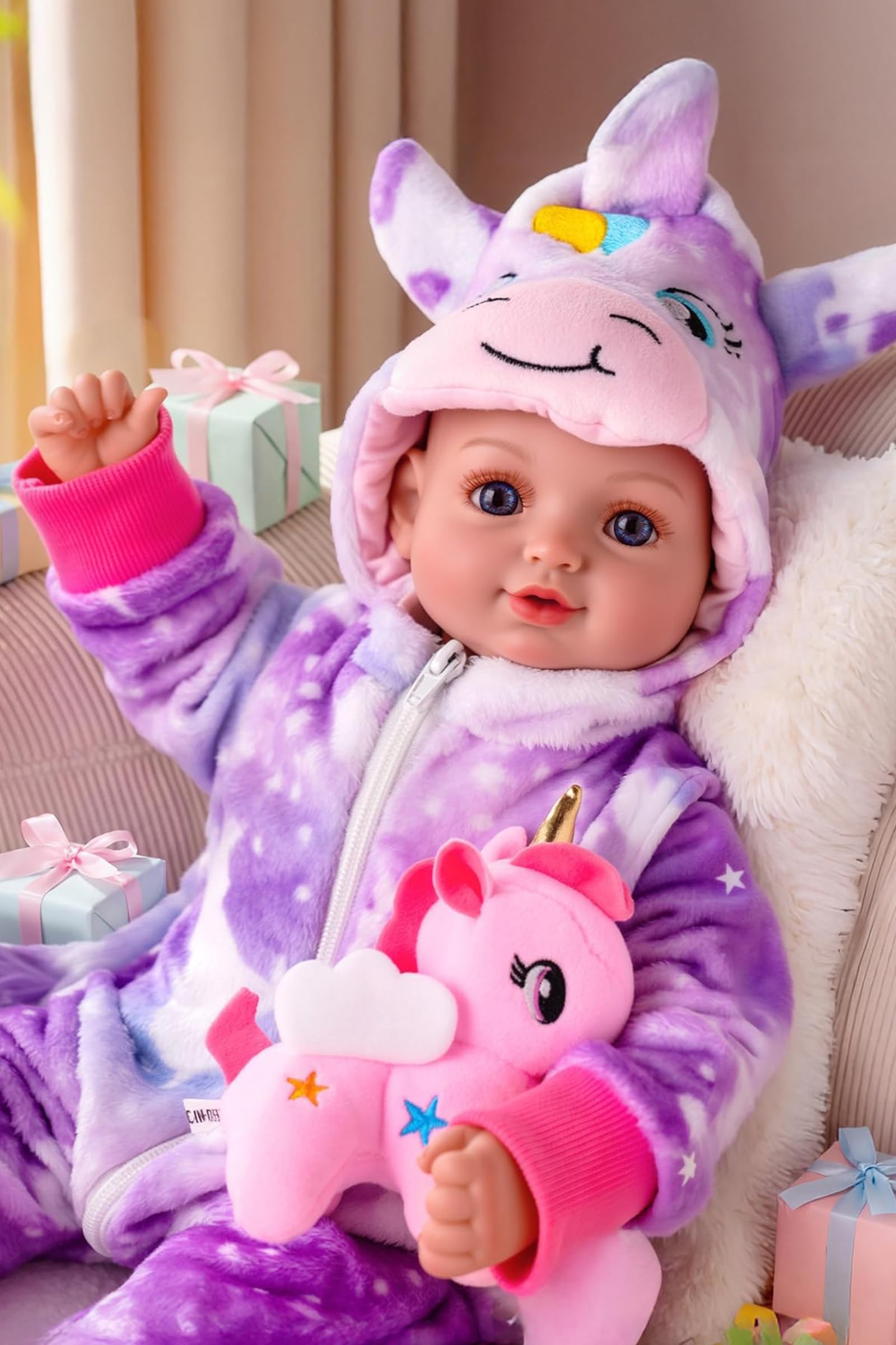 BABESIDE Baby Doll Girl - 15-Inch Realistic Baby Doll with Blue Eyes Soft Body in Unicorn Outfit Life