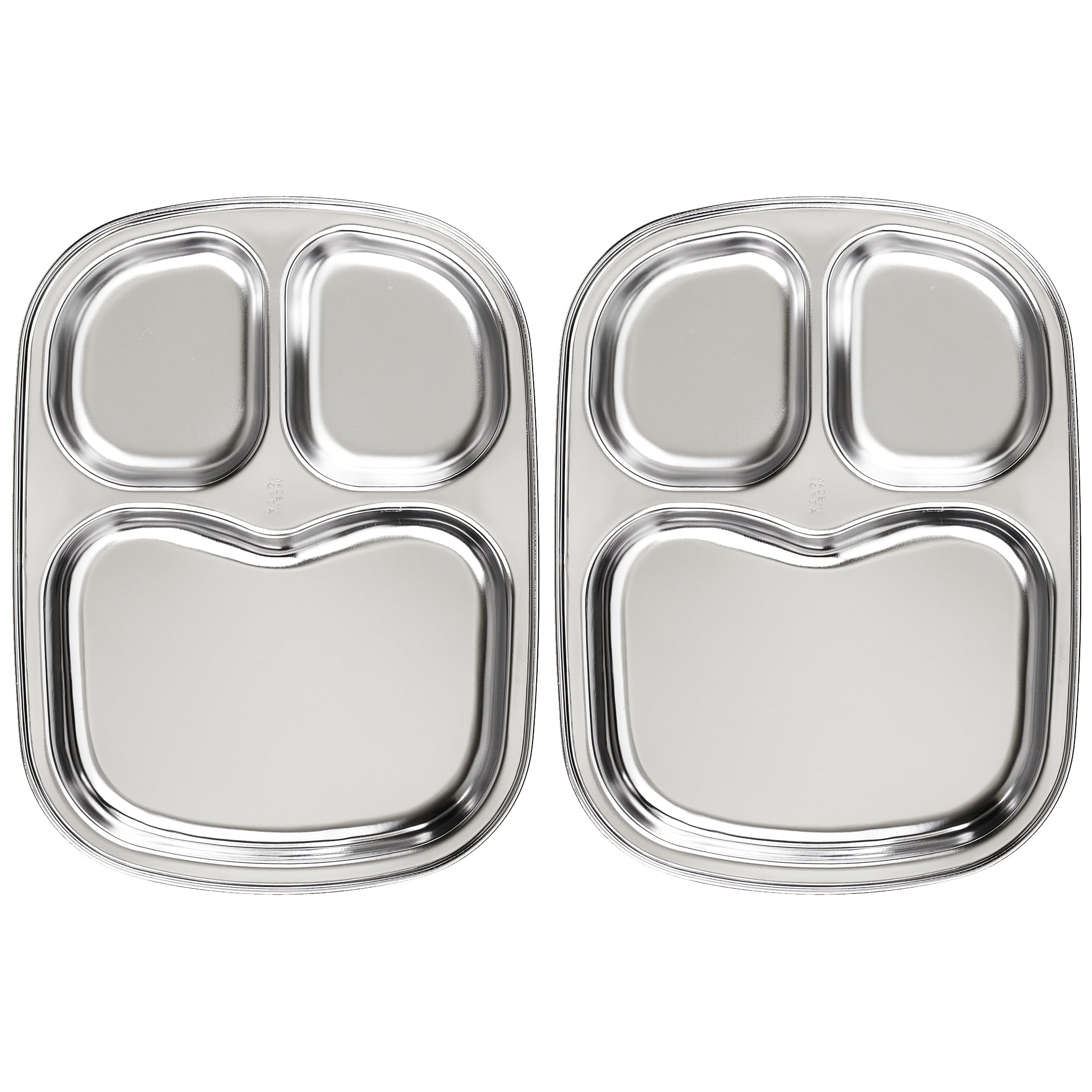 Korean Stainless Steel Divided Plates for Toddlers, Kids, Babies, Premium 304, Electro-Polished, No Black Residue, BPA-Free, 3-Compartment Plate, Food Tray for Camping, Balanced Meals, Set of 2