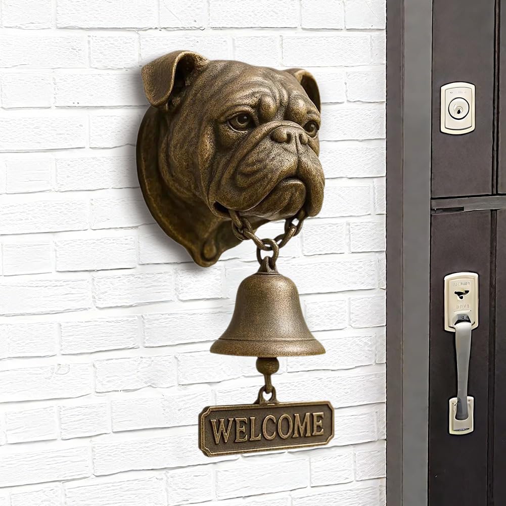 Pug Welcome Doorbell, Cast Iron Dinner Bell, Funny Retro Bulldog Doorbell, Farmhouse Vintage Doorbells Ornament, Pug Head Shape Decoration Hanging Bell Wall Mounted Ornamental-05