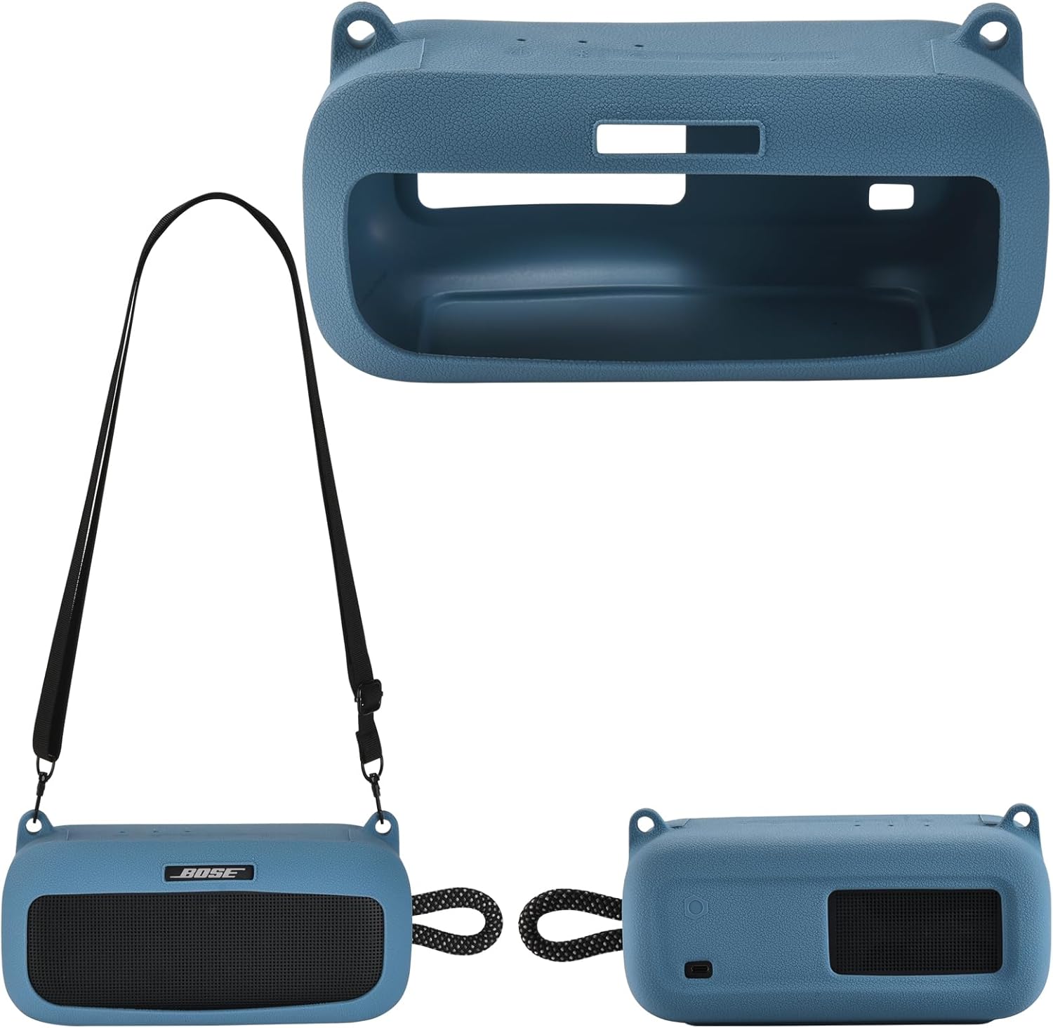 Silicone Case Cover Compatible with Bose SoundLink Plus Wireless Bluetooth Speaker, Travel Protective Carrying Case with Shoulder Strap for Bose SoundLink Plus Bluetooth Speaker (Blue)