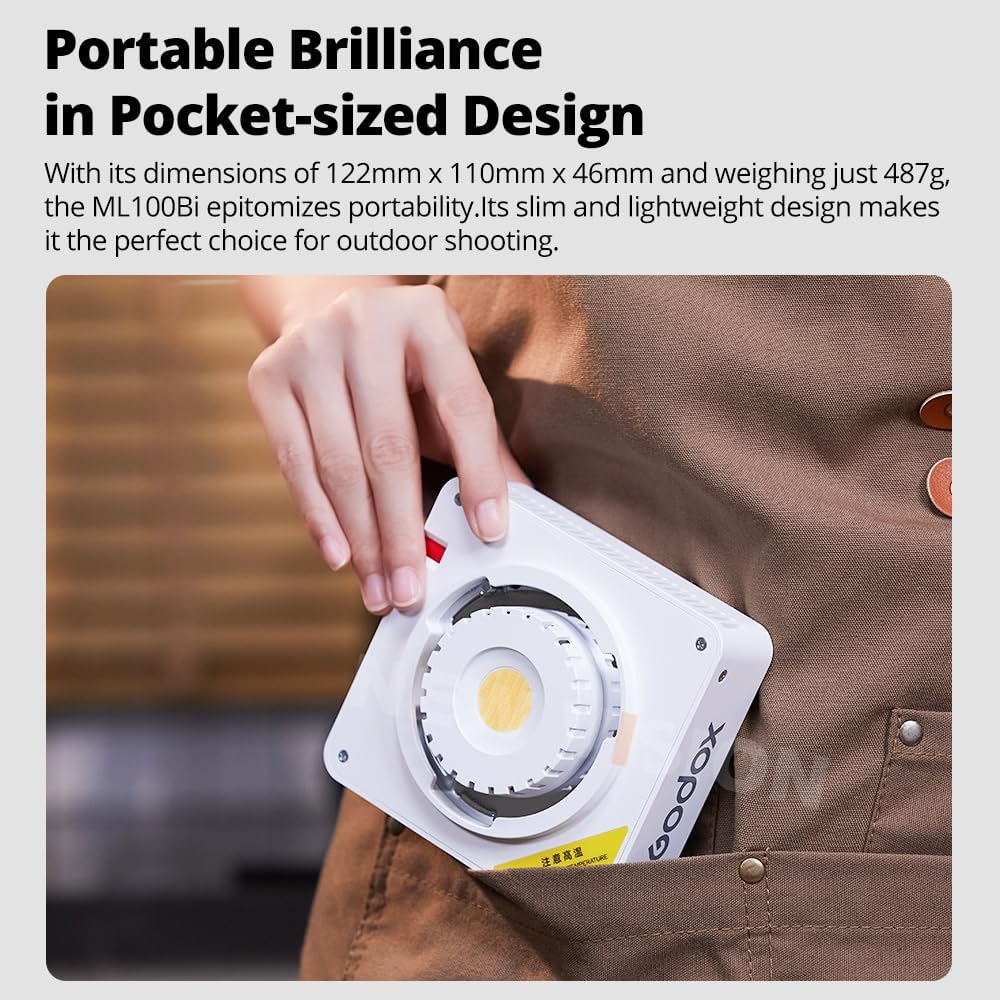 Godox ML100Bi 120W Bi-Color LED Video Light with 60cm Softbox Kit, CRI97+ & TLCI98+ 34300 Lux APP Control, 2800K-6500K, USB-C, 11 FX Effects for YouTube Filming, Live Streaming, Photography