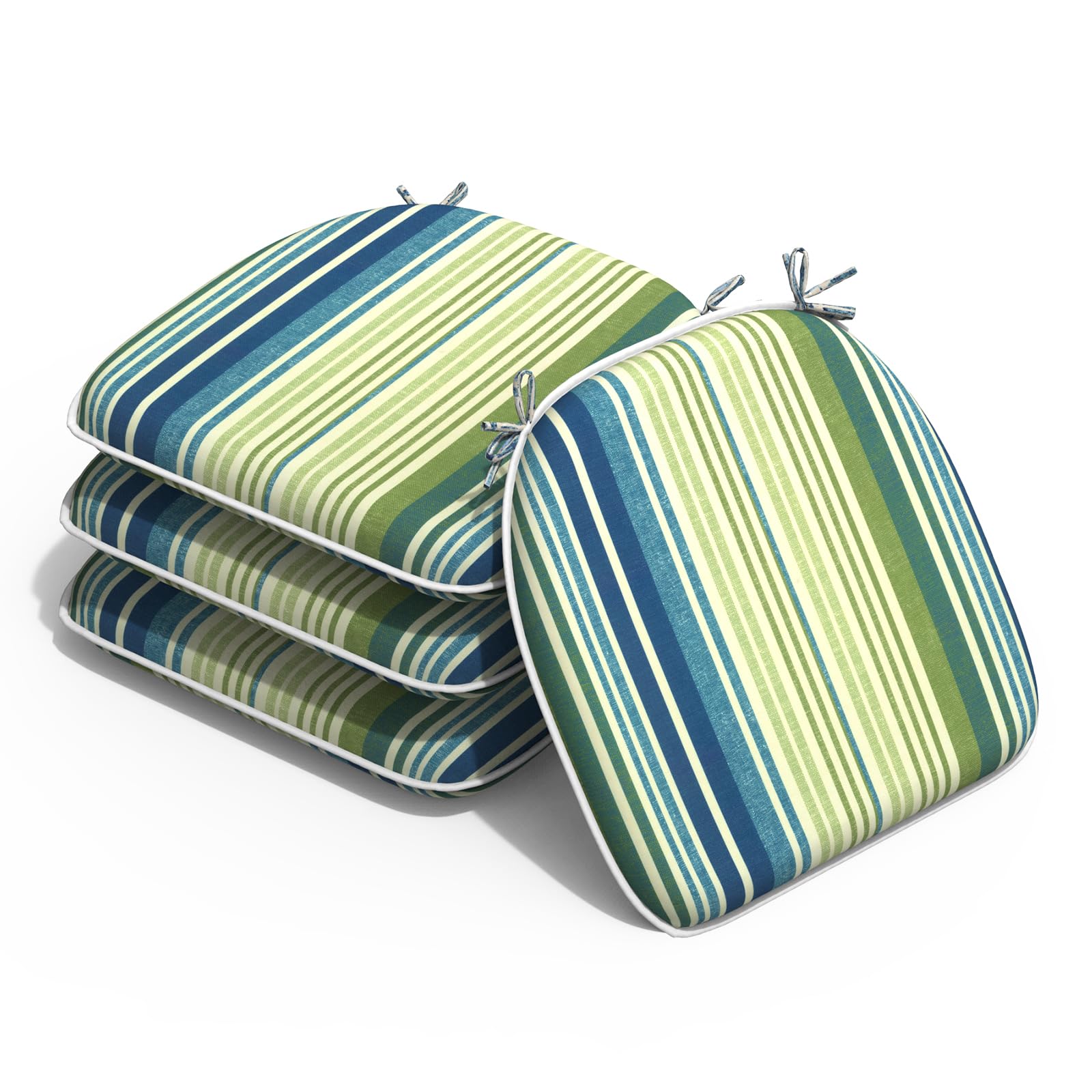 Melody Elephant Outdoor Chair Cushions Set of 4 in Stripe Blue Green