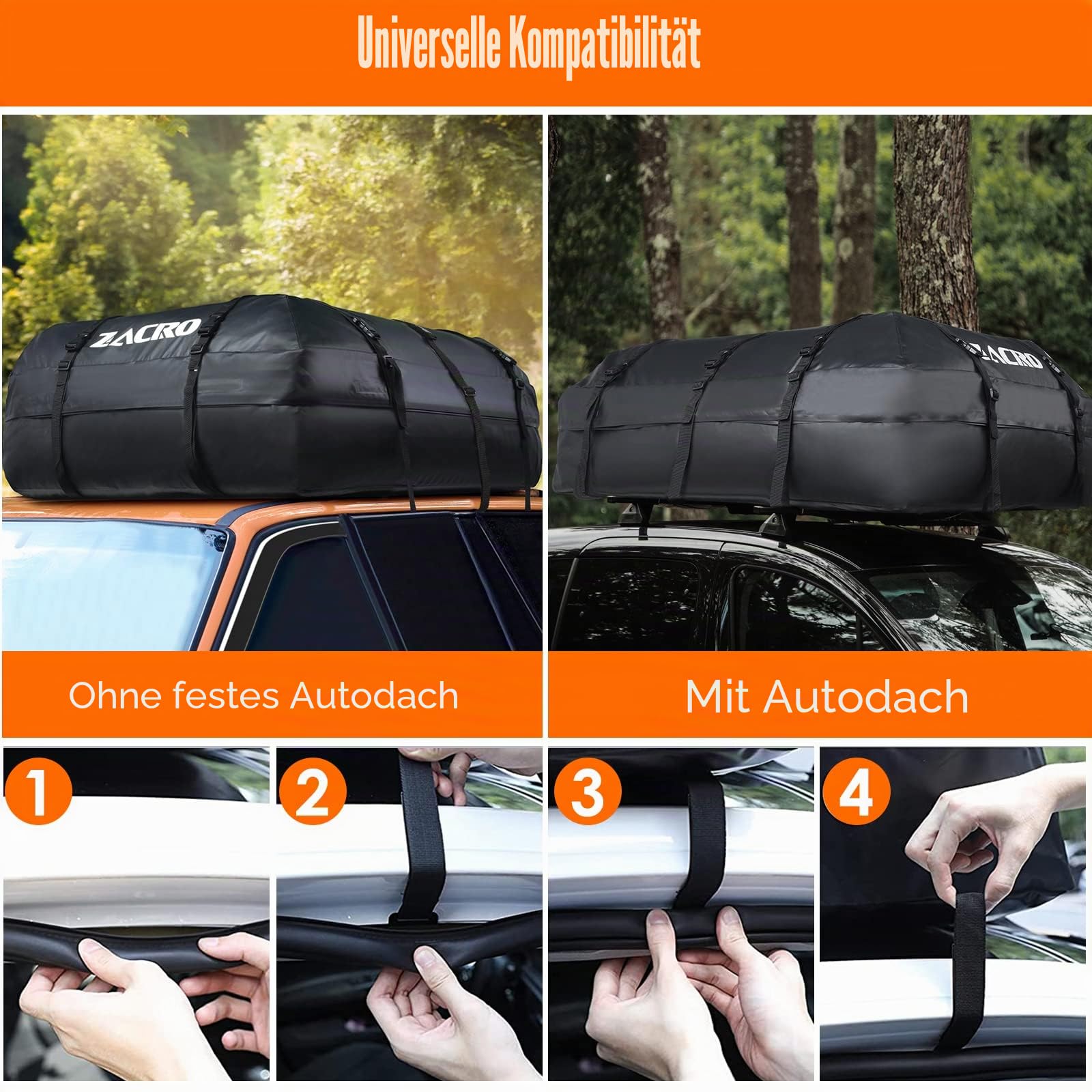 Zacro 425L Dachbox Autodachtasche Dachbox, Dachträger wasserdichte Dachtasche für alle Autos mit/ohne Gepäckträger, Dachtasche, Aufbewahrungsbox für Gepäcktransport