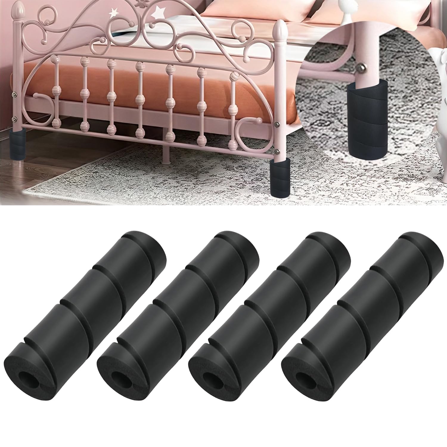 Bed Frame Toe Protectors,Foam Bed Frame Leg Covers,Bed Leg Protectors,No Adhesive or Glue,Prevent Toe-Stubbing Incidents from Hard Furniture （Black） (