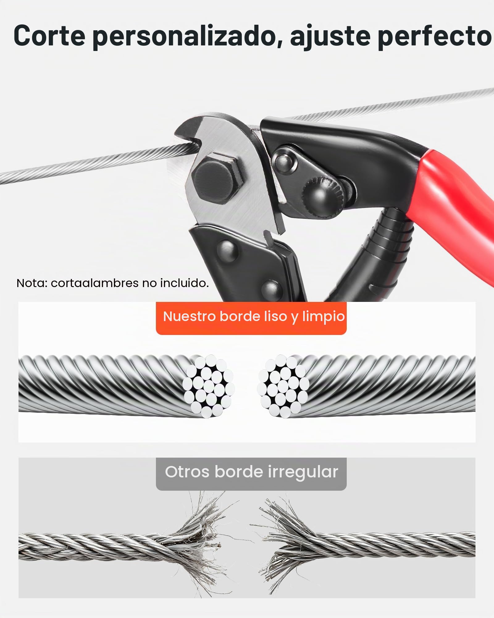 Cable metálico, cable de acero T316, cuerdas de remolque de acero inoxidable 316 con gancho 2T para camión de remolque plano (300 m 1 x 19)