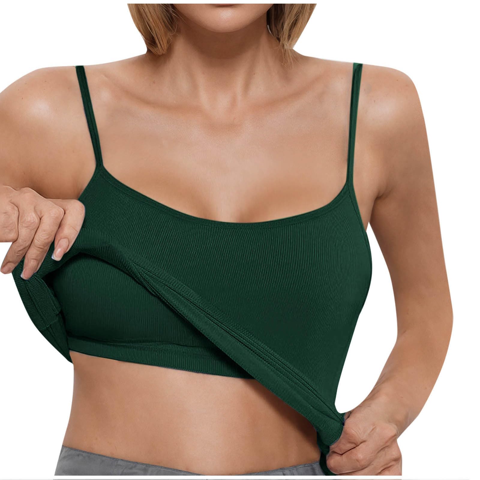 Camiseta interior básica para mujer con sujetador acanalado de punto espagueti, parte superior elástica, ajustada, tirantes delgados, sin aros, camiseta de tirantes