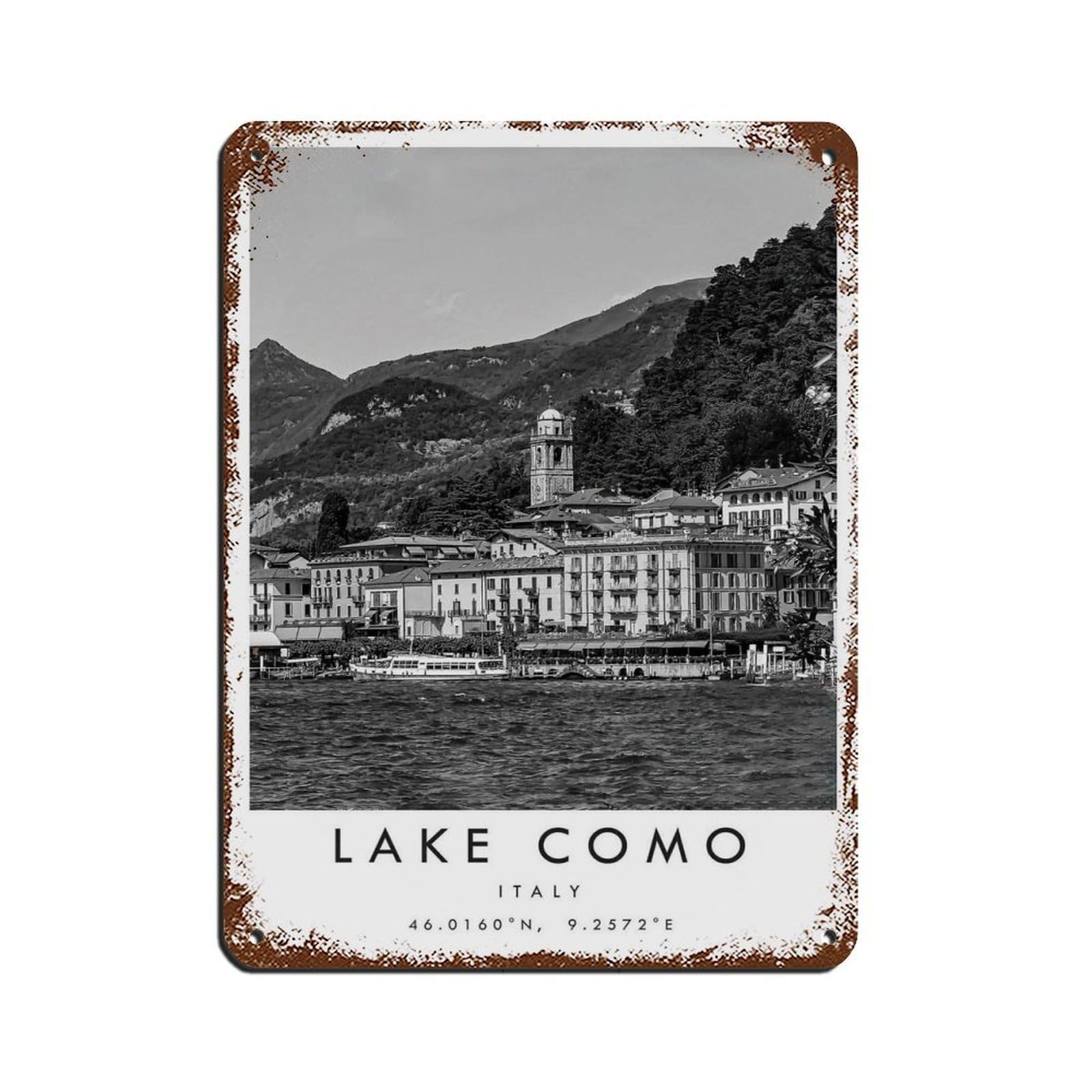 Lake Como Travel, Italy Poster Retro Poster Metal Tin Sign Chic Art Retro Iron Painting Bar People Cave Cafe Family Garage Poster Wall Decoration 12x16inch(30x40cm)