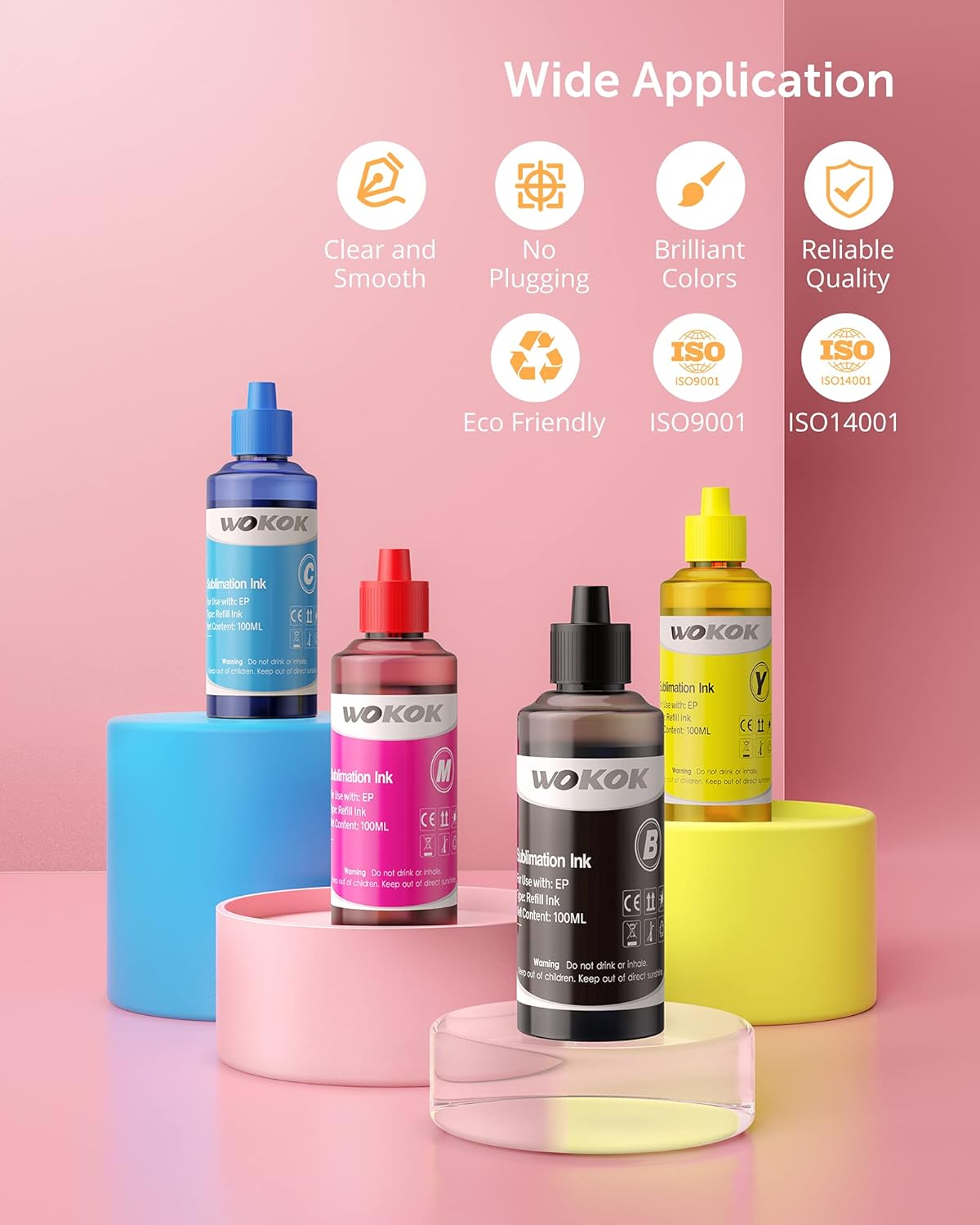 WOKOK Sublimation Ink for Inkjet Sublimation Printers ET-2720 ET-2760 ET-4700 WF-7710, Use with Heat Press Machine, for DIY Shirts/ Mugs/ Pillows/ Phone Case/ Face Mask/ Bag/ Insulated Tumblers: Electronics