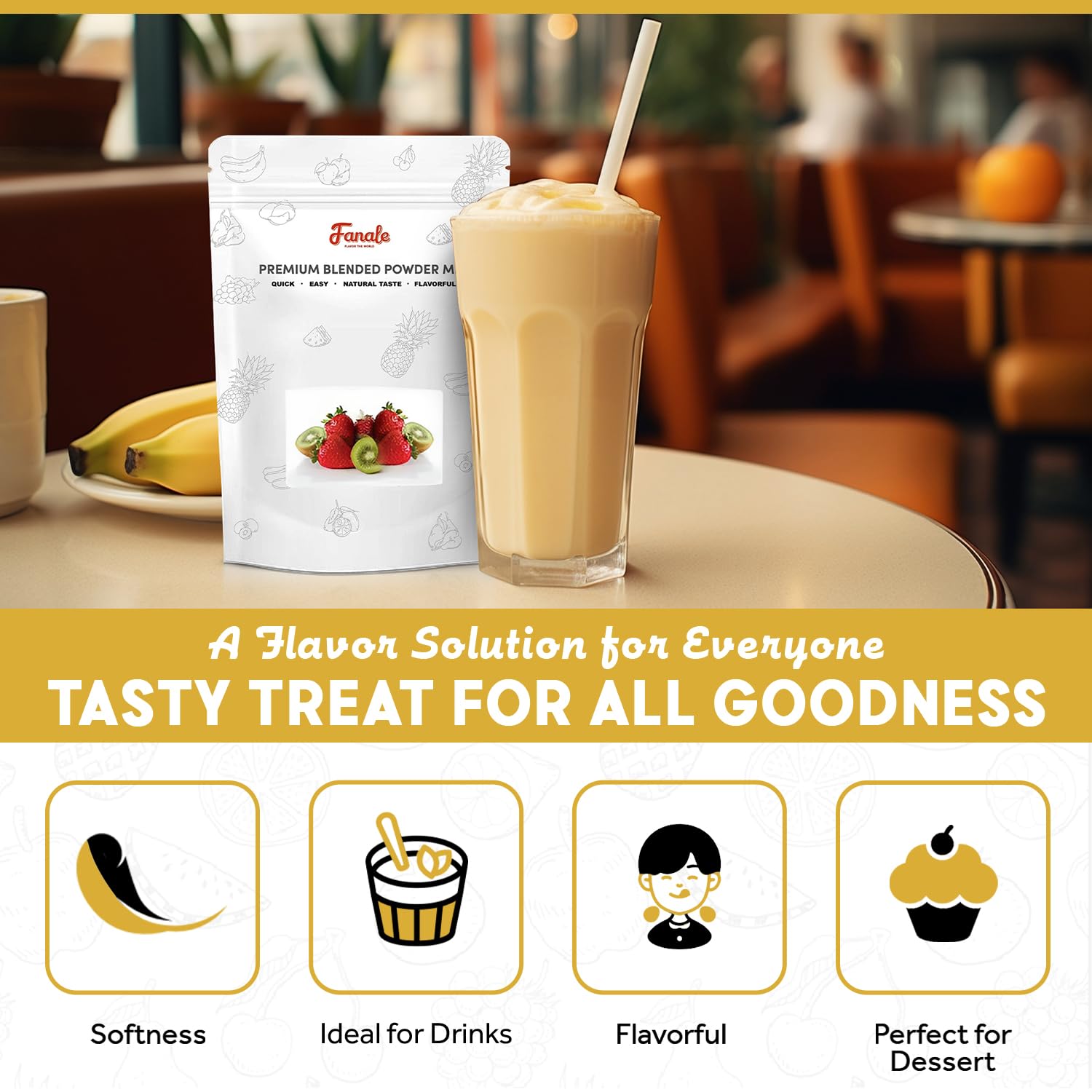Fanale Premium Banana Bubble Tea Flavoring Powder | Perfect for Baking, Smoothies, Desserts and Drinks | Instant Flavoring Powder for Boba Milk Tea - 2.2 Pounds (Pack of 20)