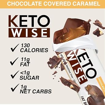 Keto Wise Fat Bombs Chocolate Covered Caramels, Keto Friendly, 16 Count | Keto Fat Bombs with MCT Oil, Chocolate Caramel Flavor with Zero Sugar Added, Low Carb & Keto Friendly Snack, 16 Count