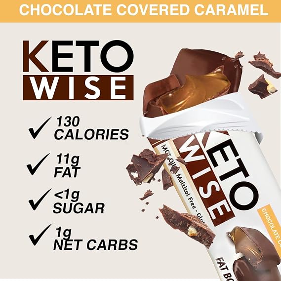 Keto Wise Fat Bombs Chocolate Covered Caramels, Keto Friendly, 16 Count | Keto Fat Bombs with MCT Oil, Chocolate Caramel Flavor with Zero Sugar Added, Low Carb & Keto Friendly Snack, 16 Count