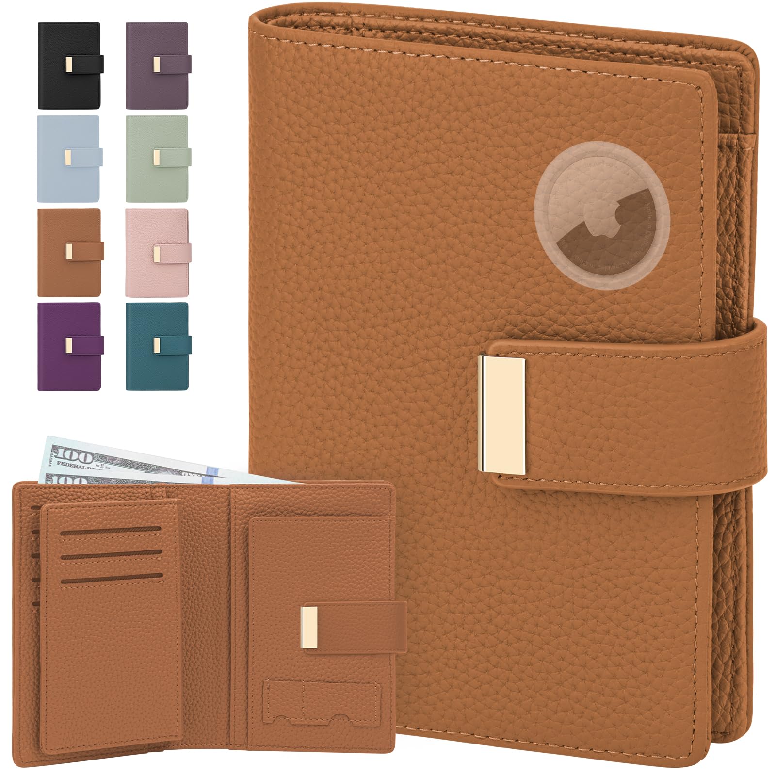 BKNOOU Passport Wallet with Airtag - Leather Travel Passport Holder for Women & Men, Slim RFID Blocking Travel Passport Holder Holds Cards & Tickets &