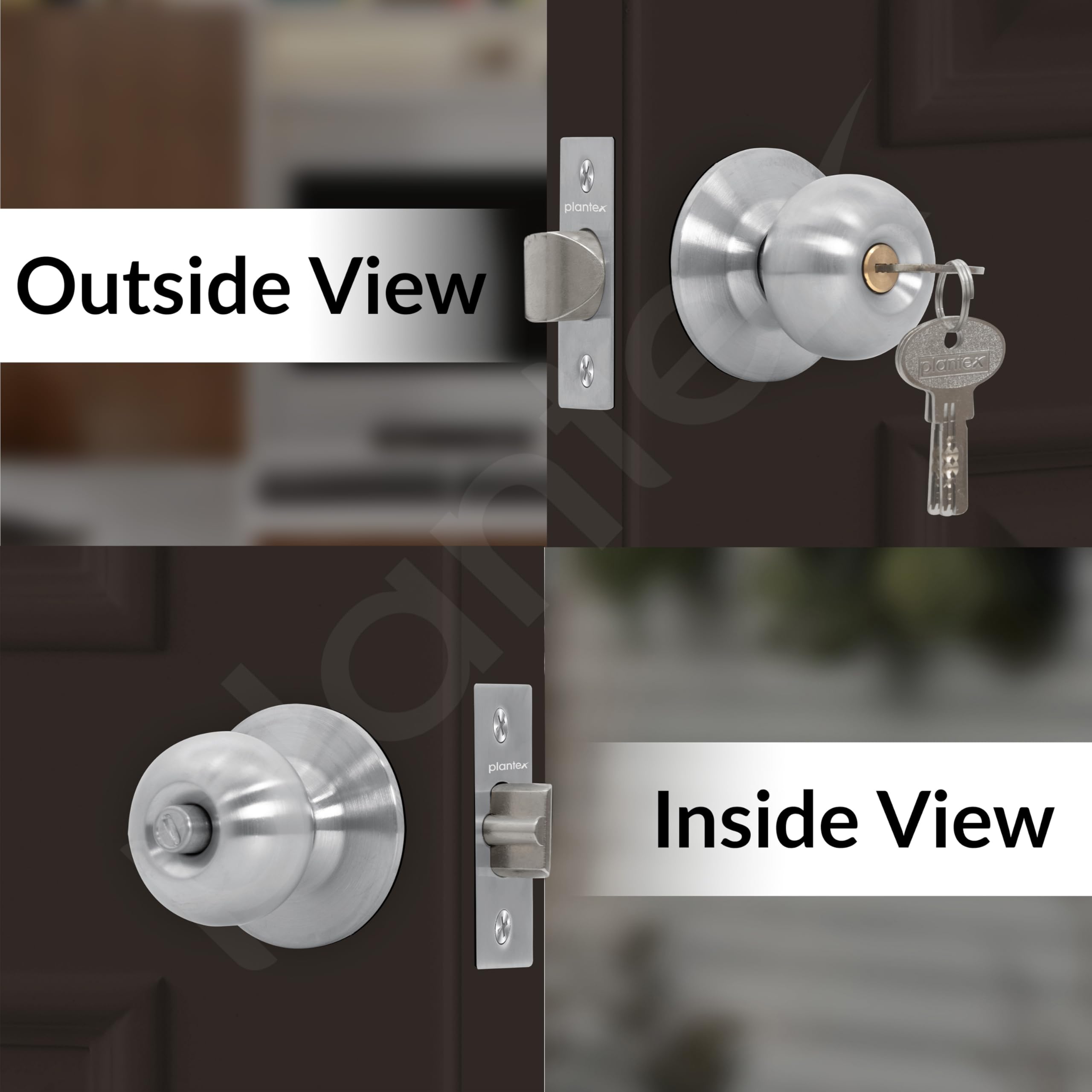 Plantex Stainless Steel Door Lock - Cylindrical Lock with 3 Keys/Tubular Door Knob/Lock for Main Door/Bedroom (Matt) — Amazon image 5