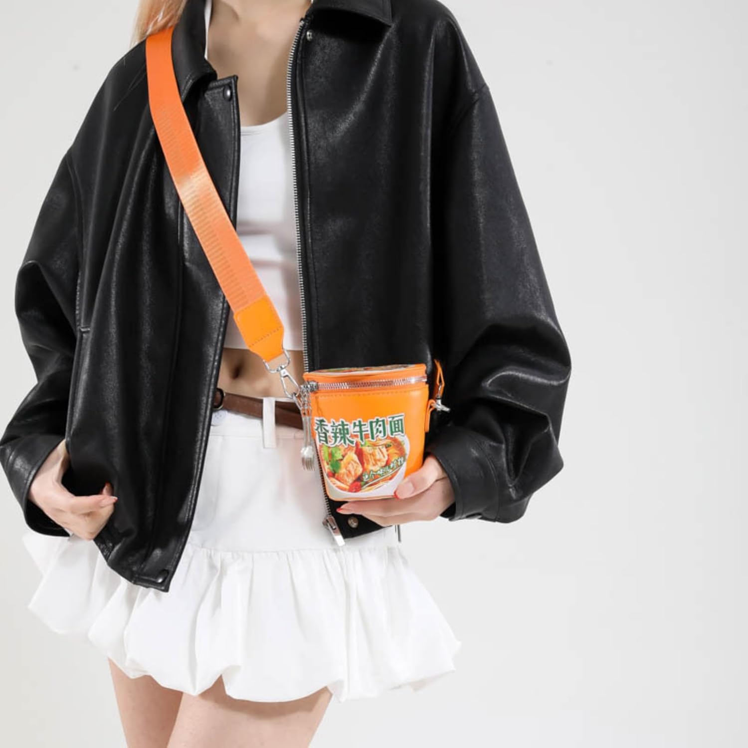 Cup Noodles Shaped Crossbody Bag - Women's Novelty Purse Quirky Shoulder Bag, Funny Pu Cylinder Handbag for Daily Outfit