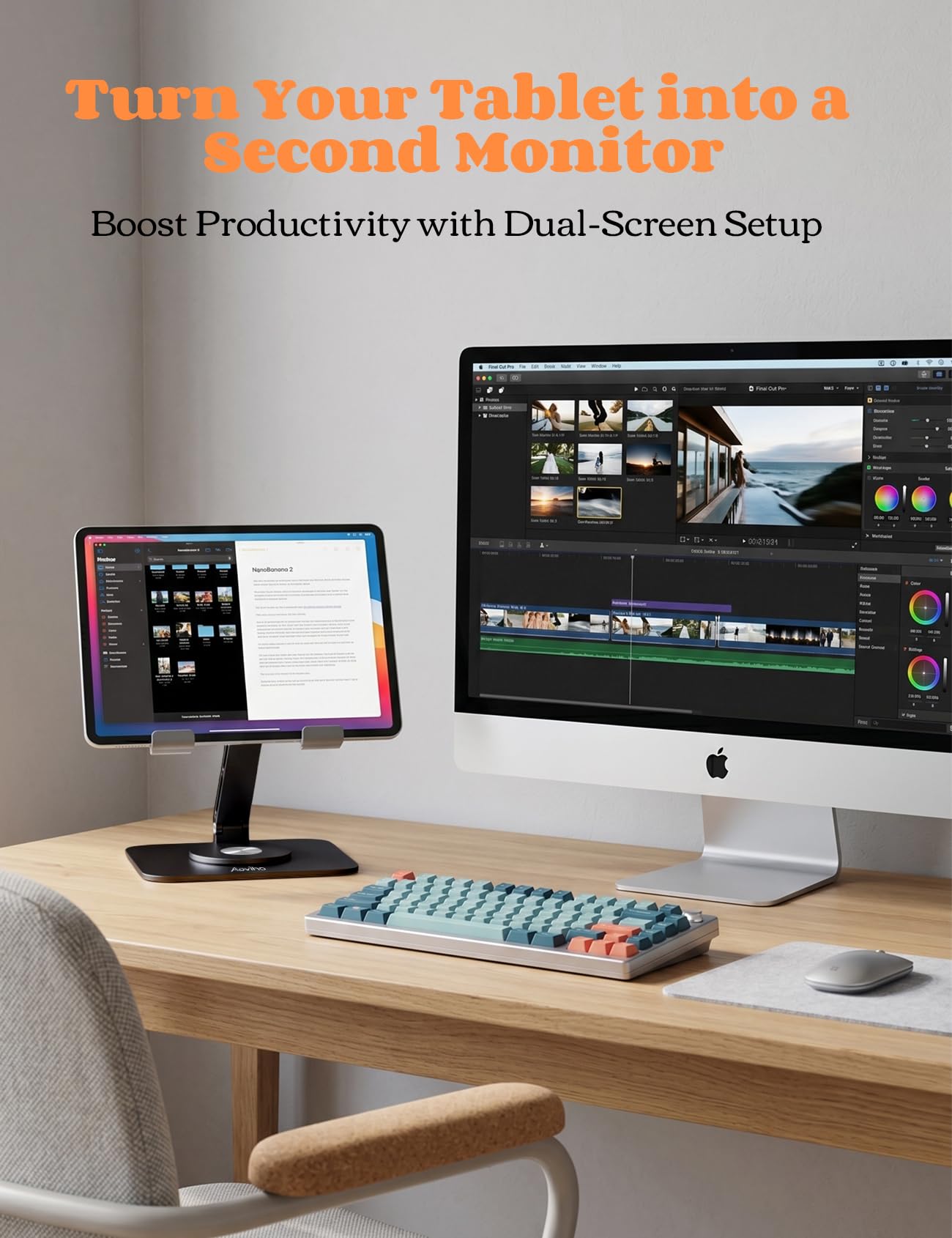 Aoviho Supporto per tablet per iPad con base girevole a 360° - Supporto per tablet regolabile in alluminio per scrivania, supporto per iPad Pro/Air/Mini, Samsung Galaxy, Kindle, dispositivi da 4