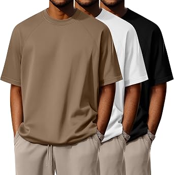 Ficerd 3 Pack Cotton Mens Oversized T Shirts Big and Tall Shirts Raglan Short Sleeve Crew Neck Plus Size Tee