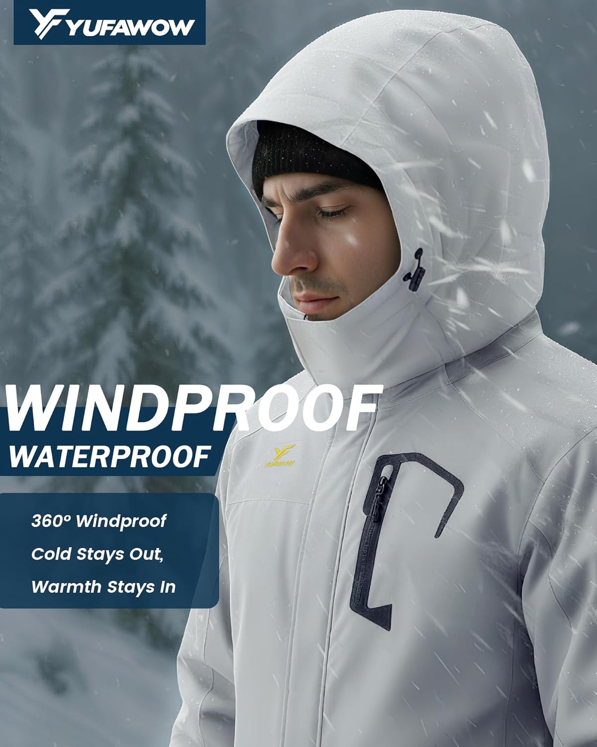 Yufawow Men Winter Jacket Work Coat Waterproof Windbreaker Heavy Softshell Heat Warm Thermal Insulated Ski Snow Snowboard