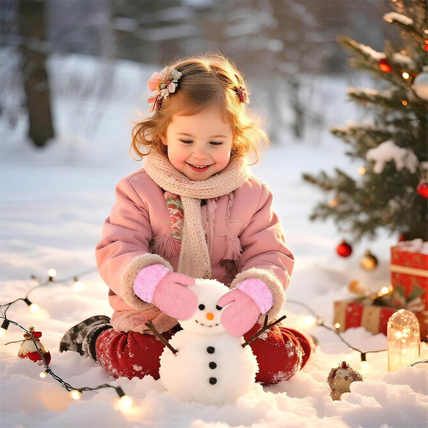 Toddler Girl Winter Mittens Fleece Lined Gloves Unisex Easy-on Warm Thick Gloves for Outdoor Girl Kids - Image 7