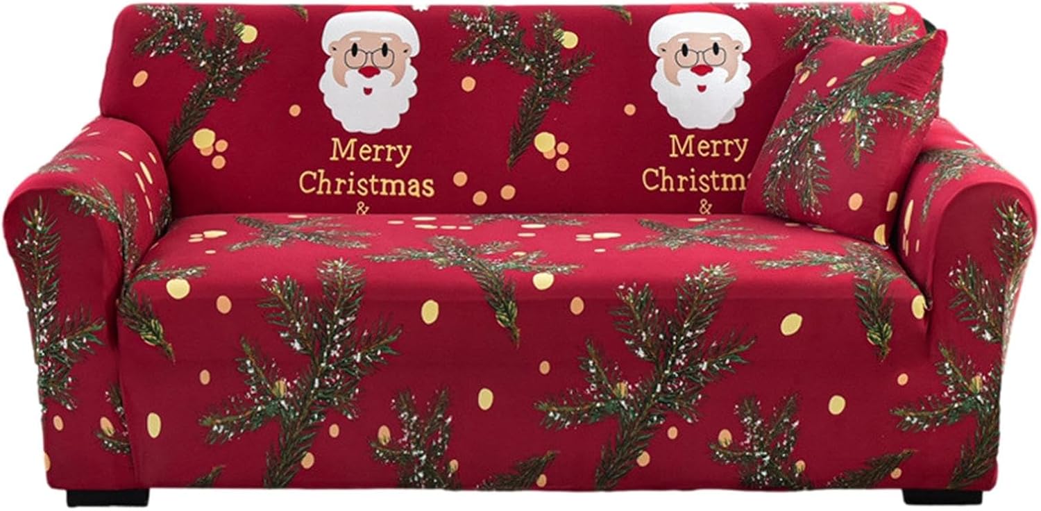 Christmas Sofa Cover, Sofa Cover 2 Seater, Christmas Couch Cover Printed Couch Sets, Stretch Fabric Elastic Protector Sofa Slipcovers for Home Christmas Holiday Decor