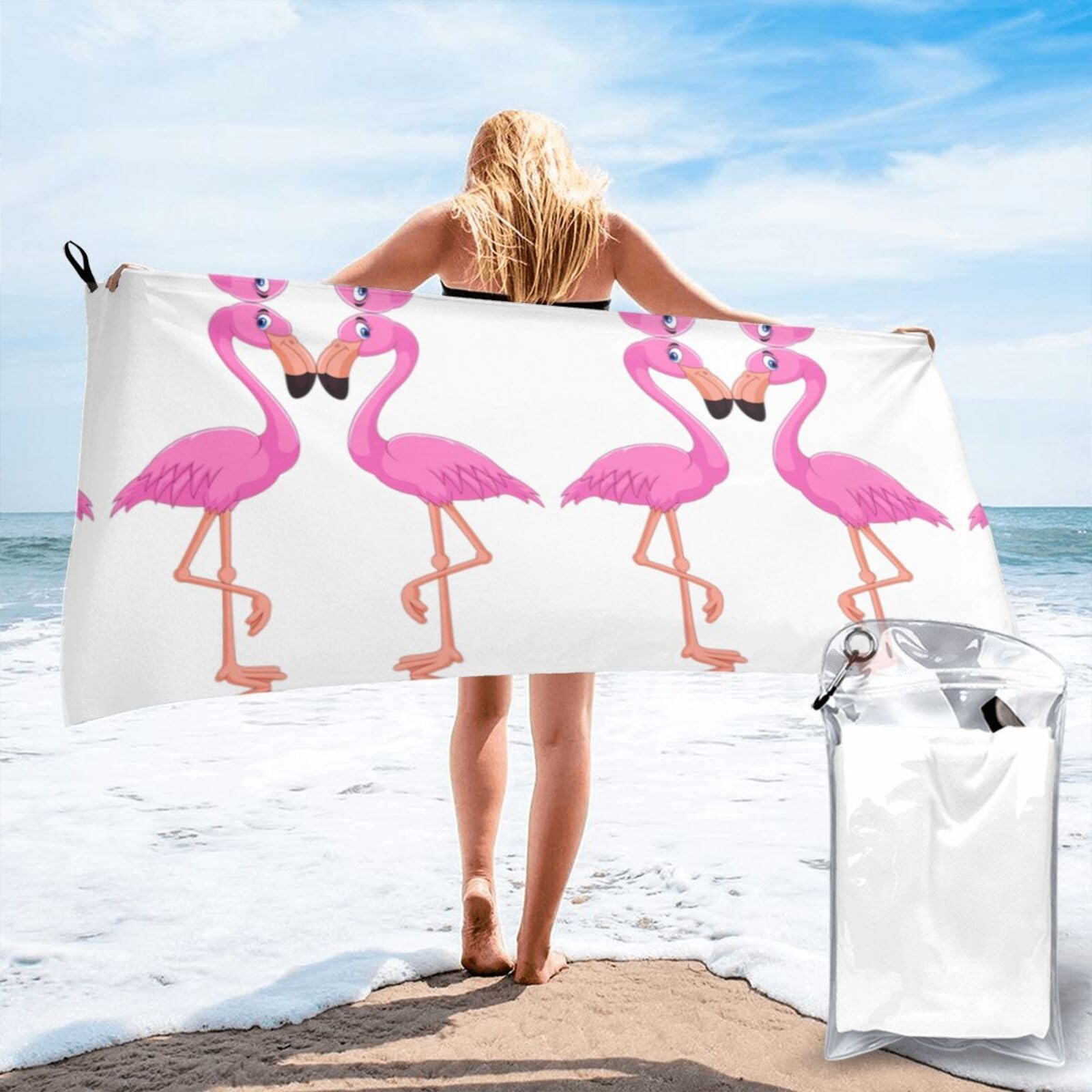 WYCZHY Cartoon Flamingo Print Beach Towel Soft Quick Dry For Spa Pool Gym Vacation Travelers Women Men Adults Sauna Gift