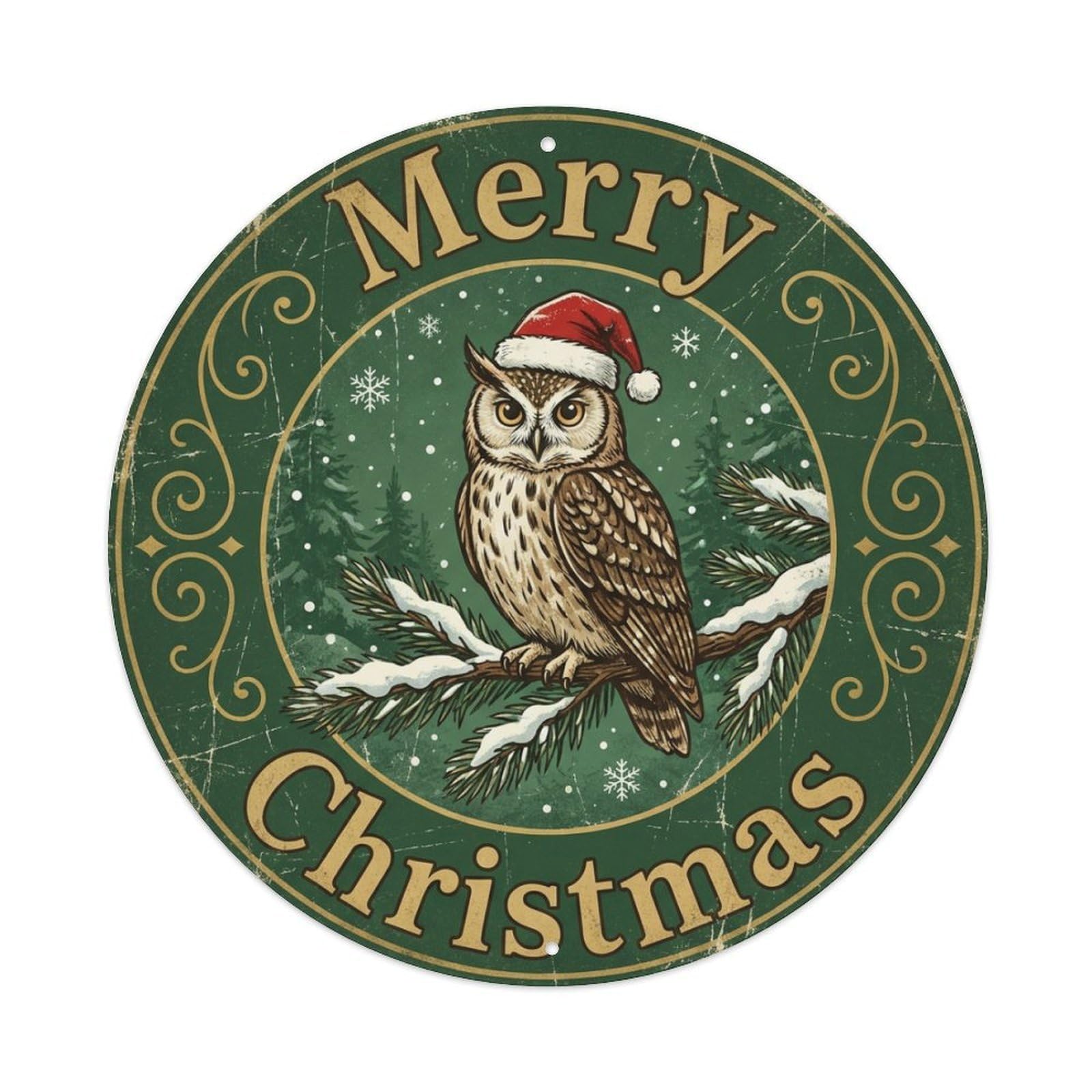 Merry Christmas Owl Snowy Branch Metal Tin Sign