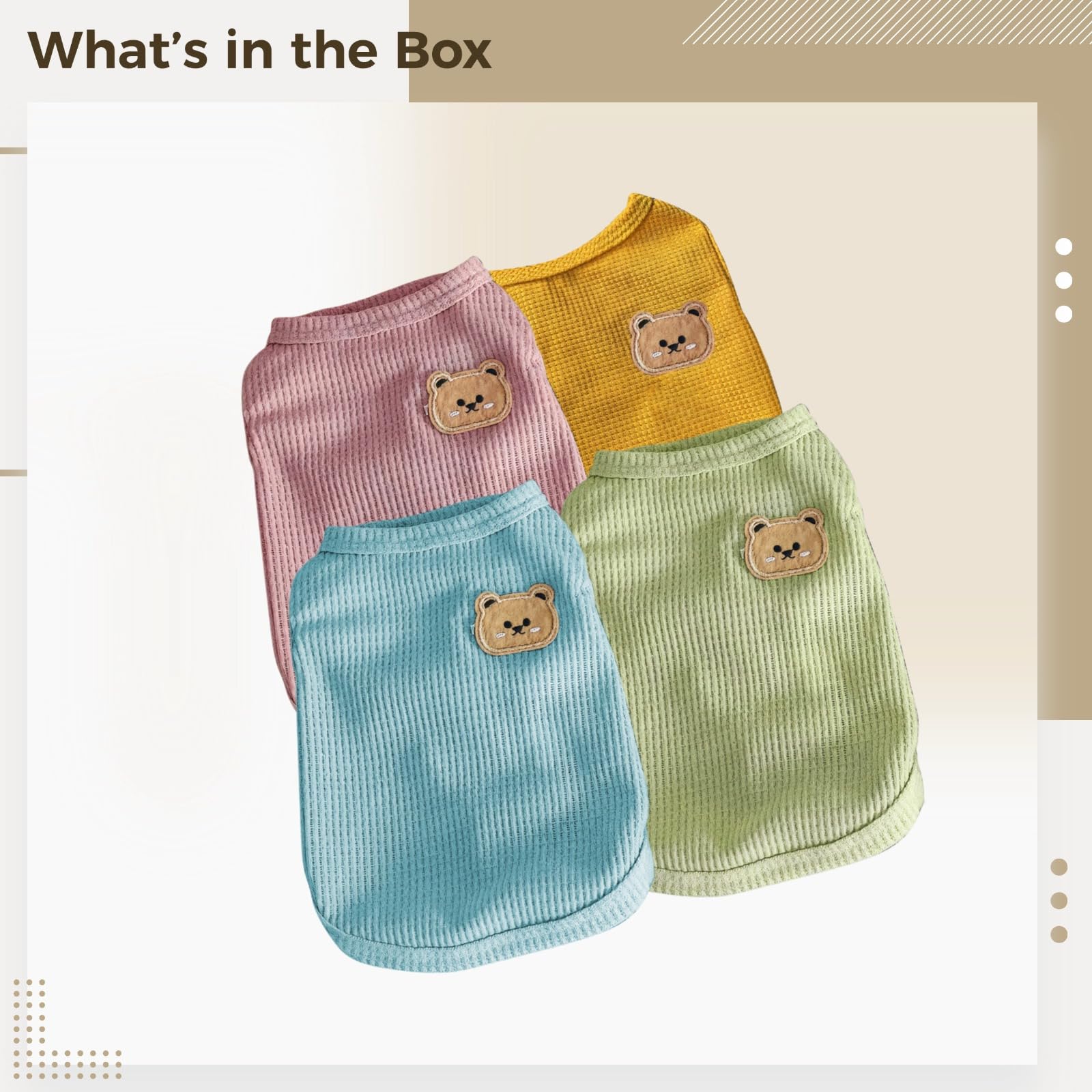4 piezas de ropa para perros pequeños, camisetas para perros, chalecos para mascotas para cachorros y gatos, textura de gofres, rosa, amarillo, verde, azul, talla S