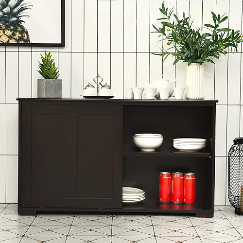 Miniatura 27 de GORELAX Armario de buffet con almacenamiento, aparador de cocina apilable con puertas correderas, armario de almacenamiento con estantes ajustables,