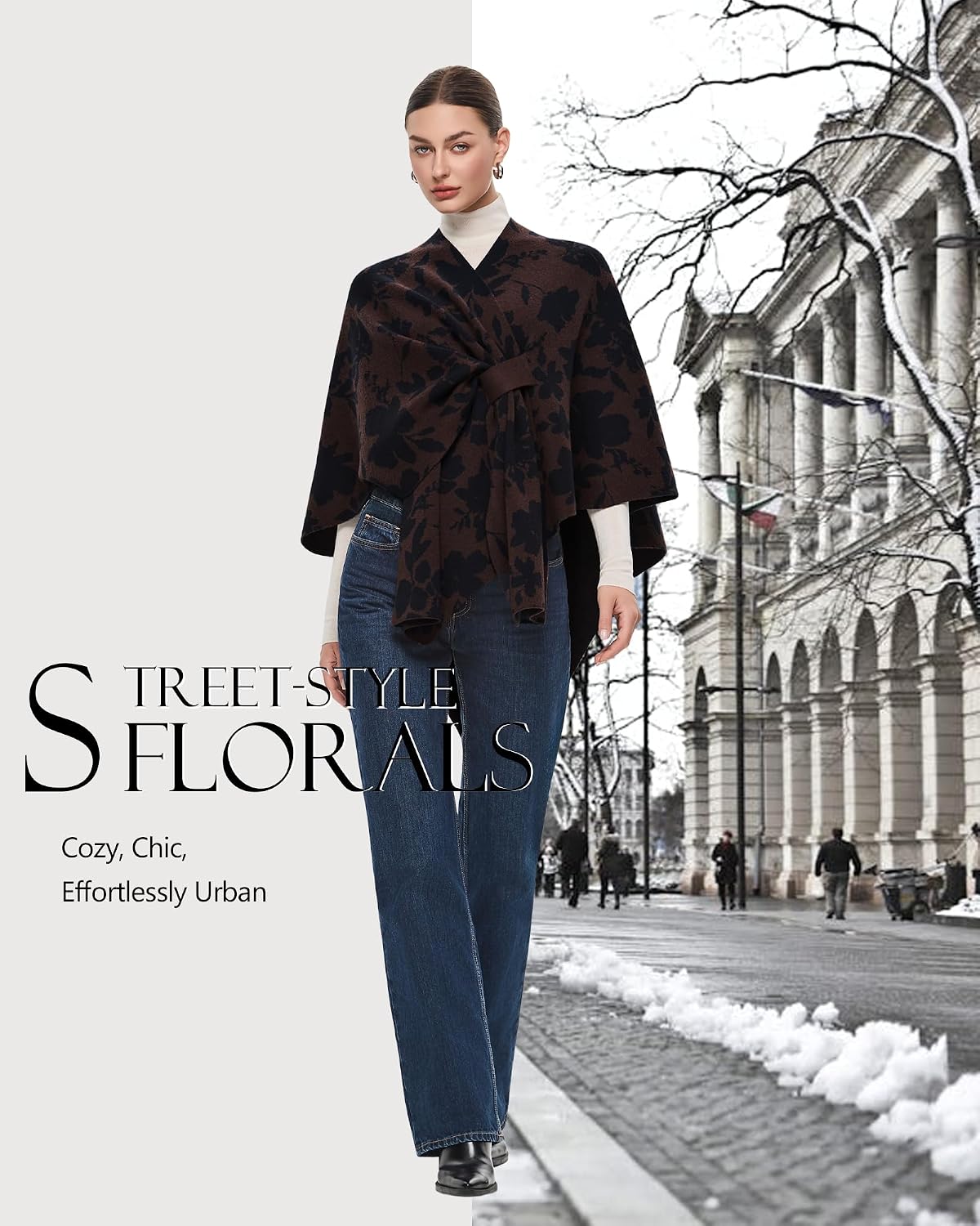  Women Elegant Shawl Wrap Open Front Poncho Sweater Spring Fall Winter thumbnail