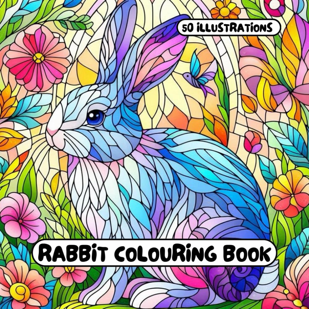 Rabbit Colouring Book: for Adults & Kids - 50 different illustrations - 8.5 x 8.5 size
