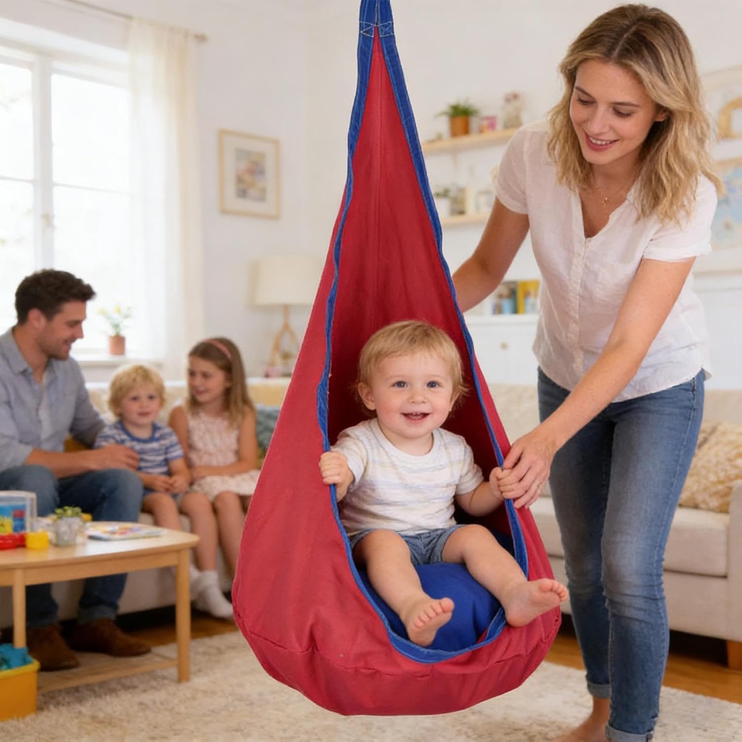 Pod Swing | with Soft Cushion Hangable,Sensory Swing for Kids Outdoor Toys,for Bedroom Living Room Study Outdoor Ceiling Garden Patio Backyard