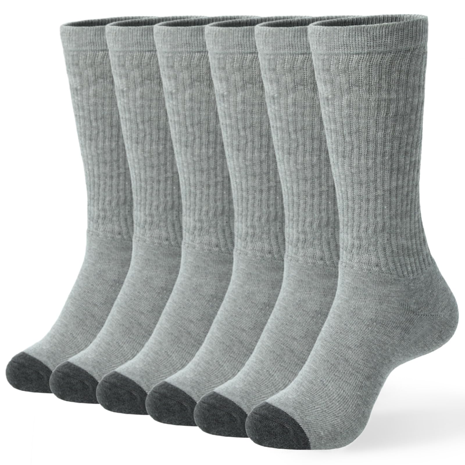 Men's Crew Socks 6 Pairs Thick Cushion Long Socks 8-12/12-15